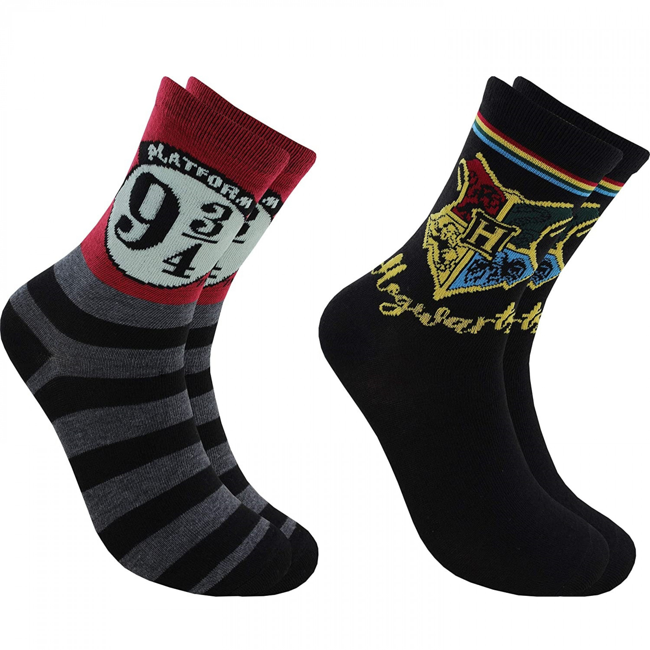 Harry Potter Hogwarts and Platform 3/4 2-Pair Pack of Women's Crew Socks, Multi-Color