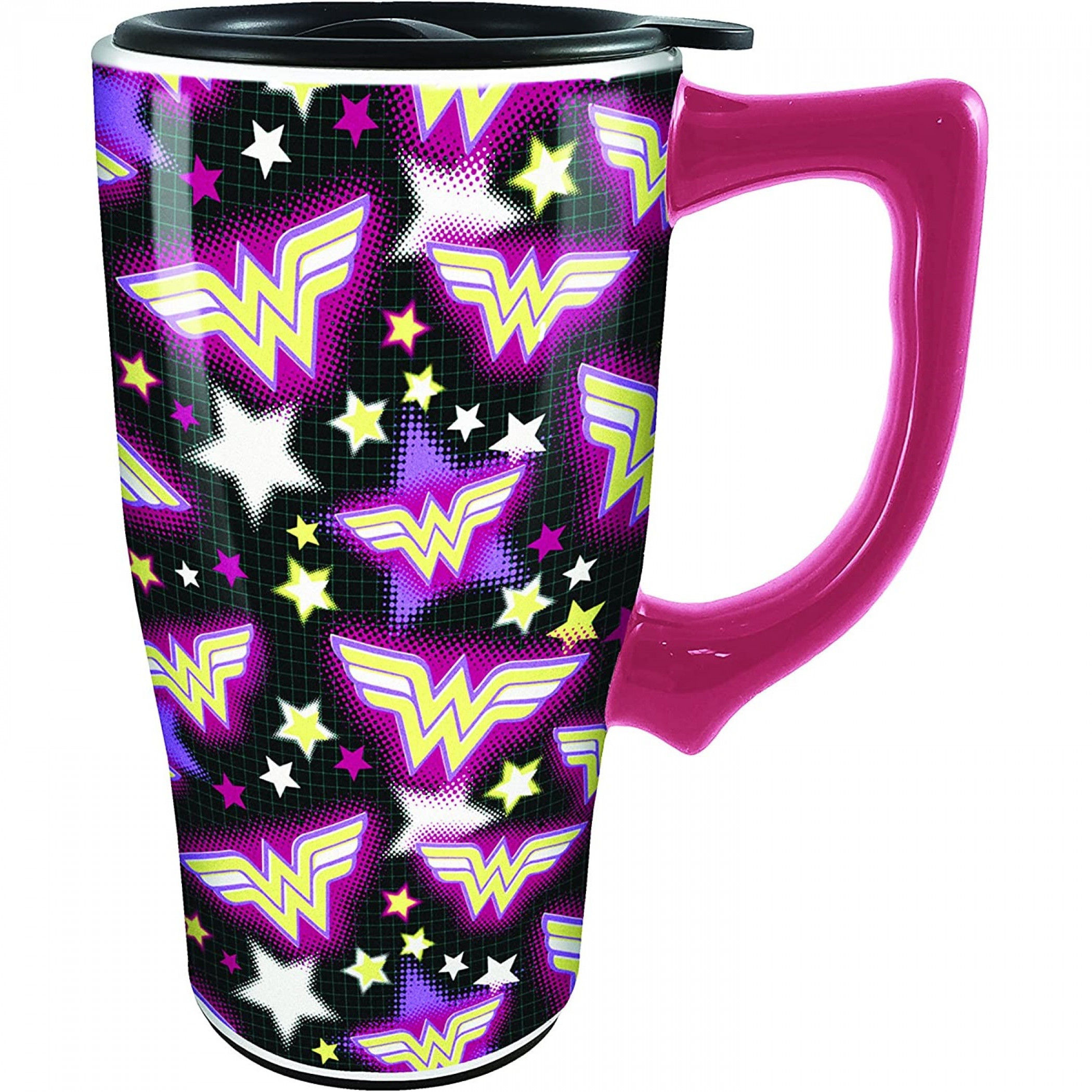 Wonder Woman Symbol and Logo All Over Print Travel Mug, Red