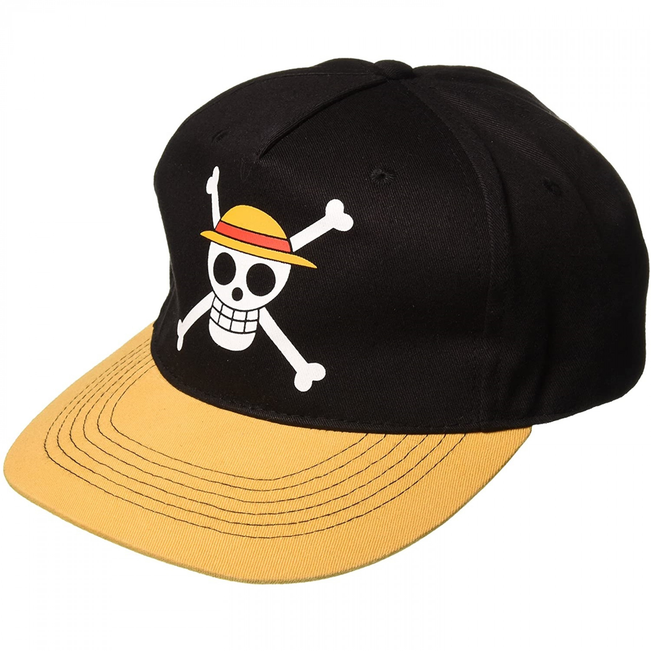One Piece Luffy Straw Hat Symbol Adjustable Snapback Hat, Black