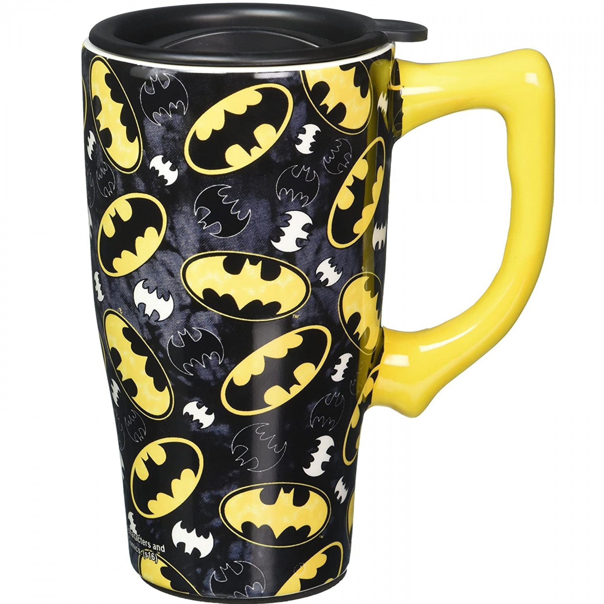 Batman Symbol and Logo All Over Print Travel Mug, Black