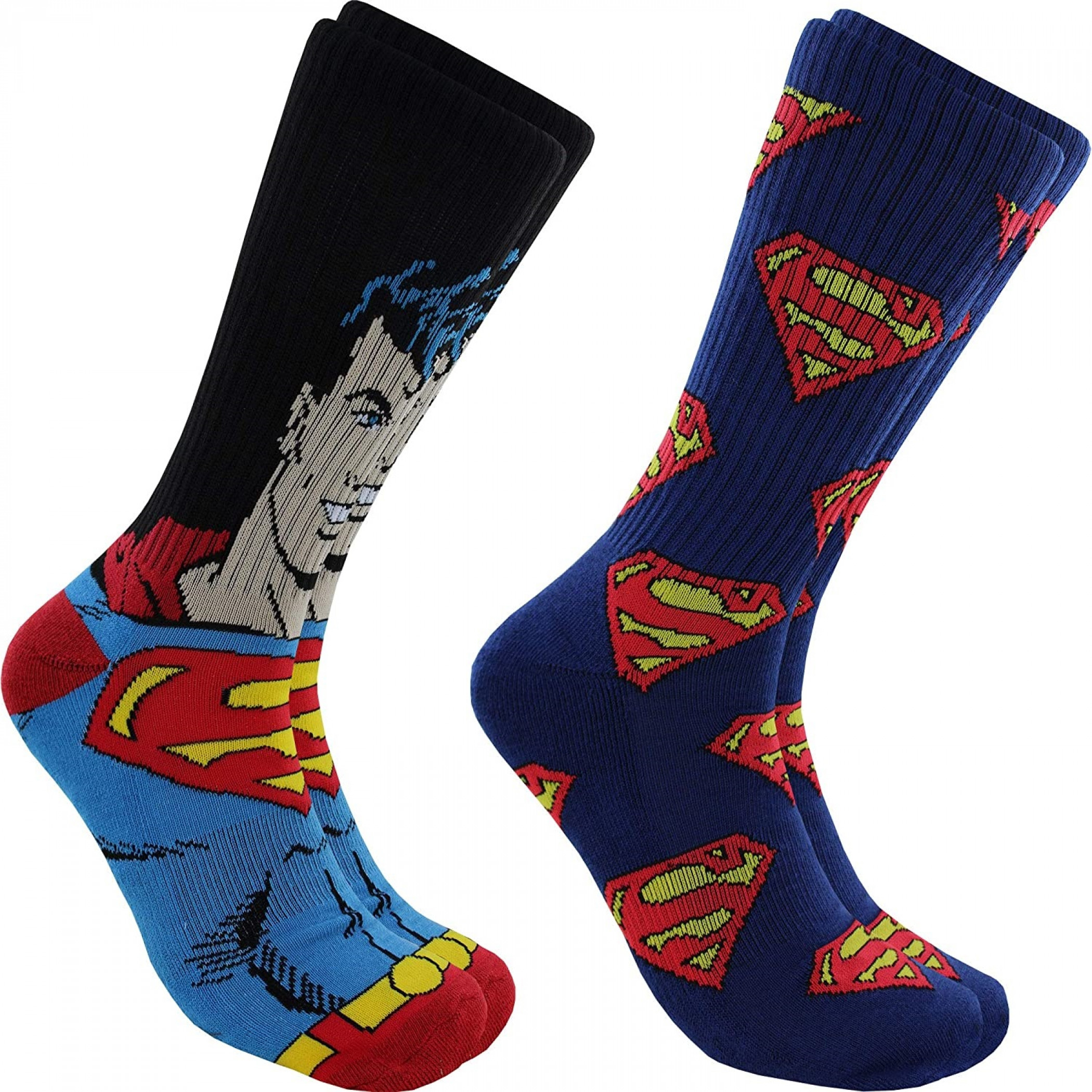 Superman Character and Symbols 2-Pair Pack Athletic of Socks, Blue