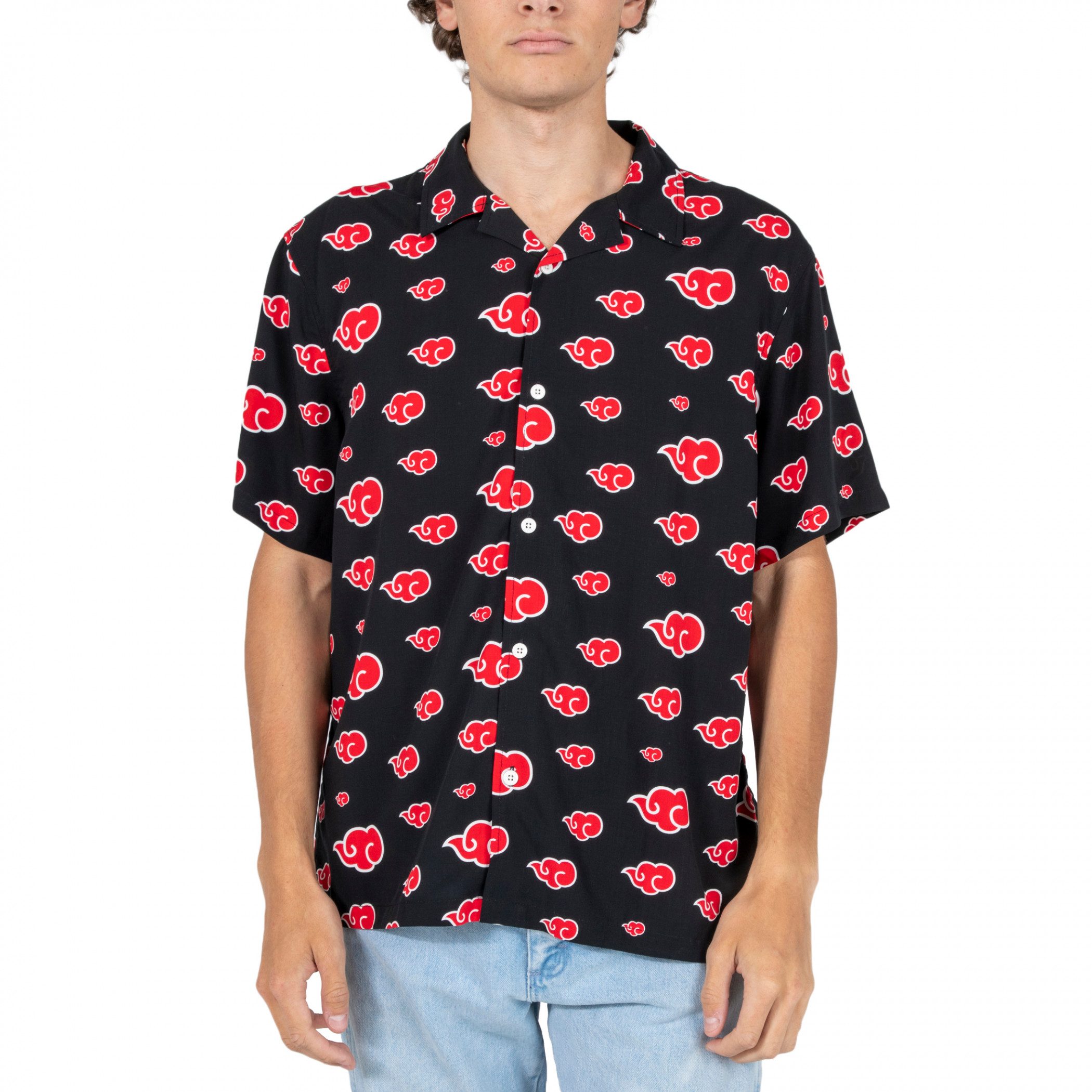 Naruto Akatsuki Cloud Button-Down Shirt, Black