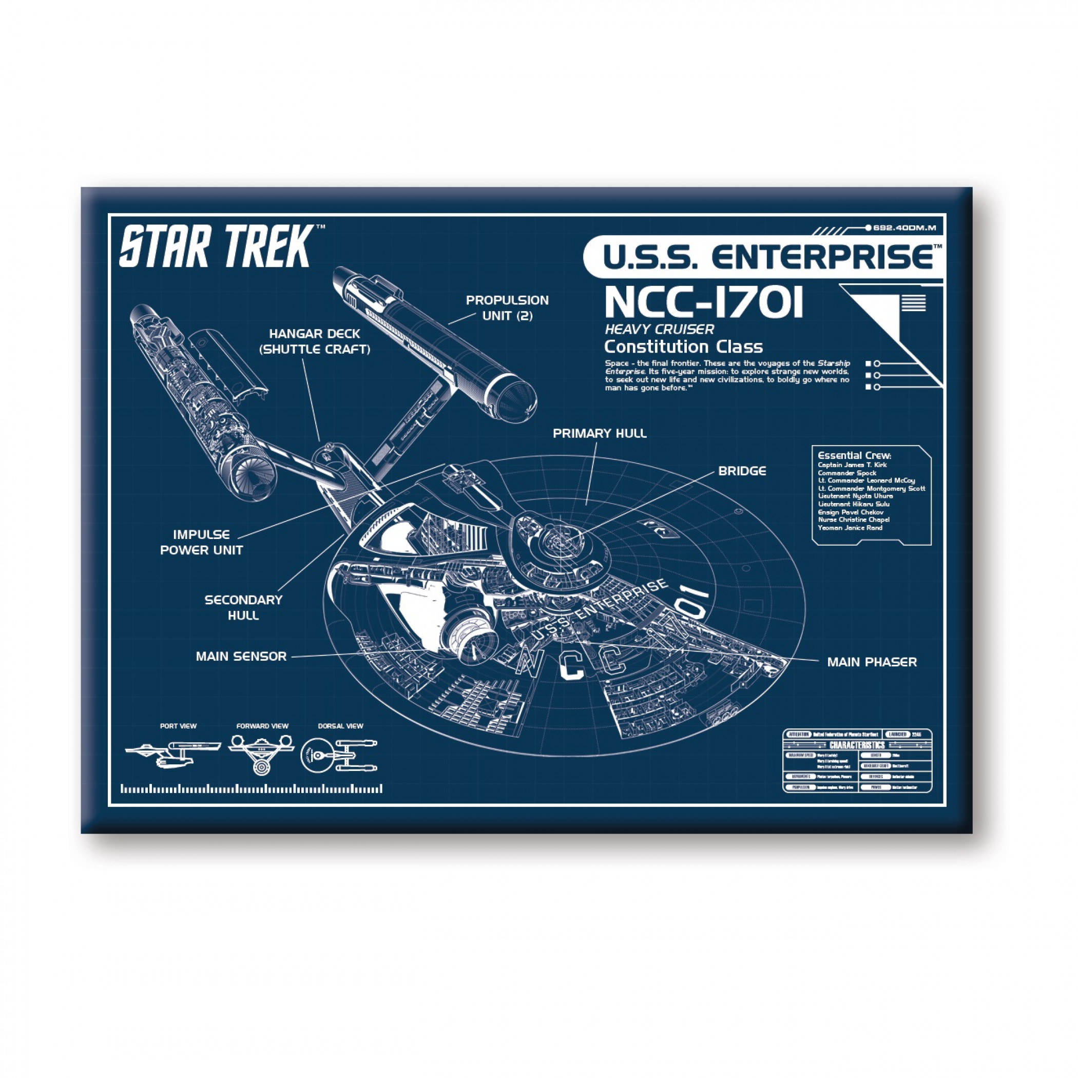 Star Trek U.S.S Enterprise Magnet, Blue