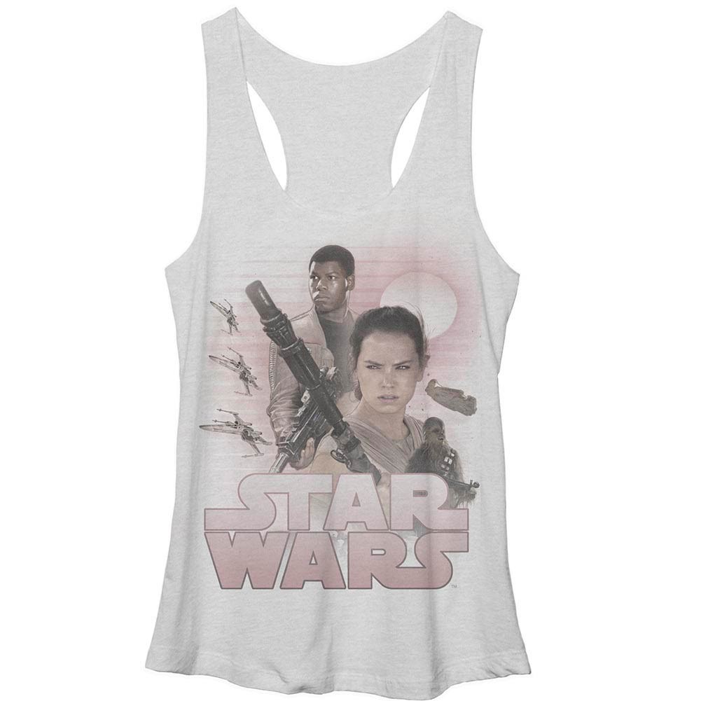 Star Wars Episode 7 Classic White Juniors Racerback Tank Top, White