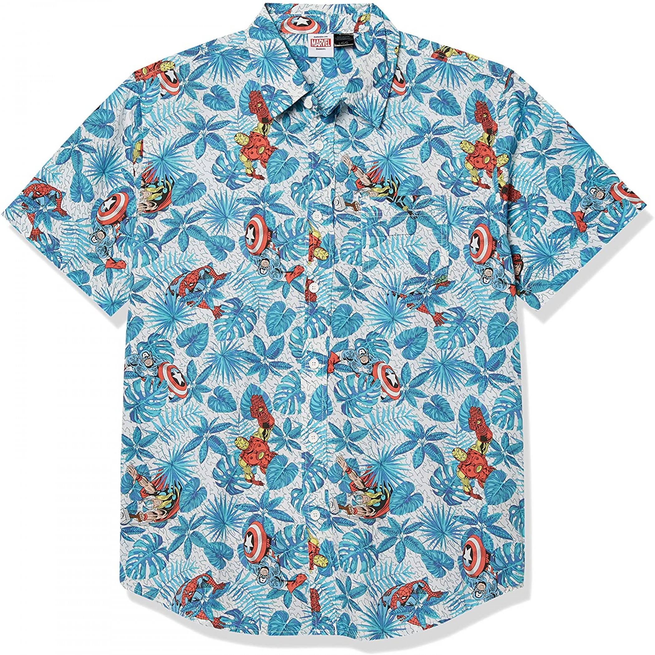 Marvel Avengers Button Up Hawaiian Shirt, Blue