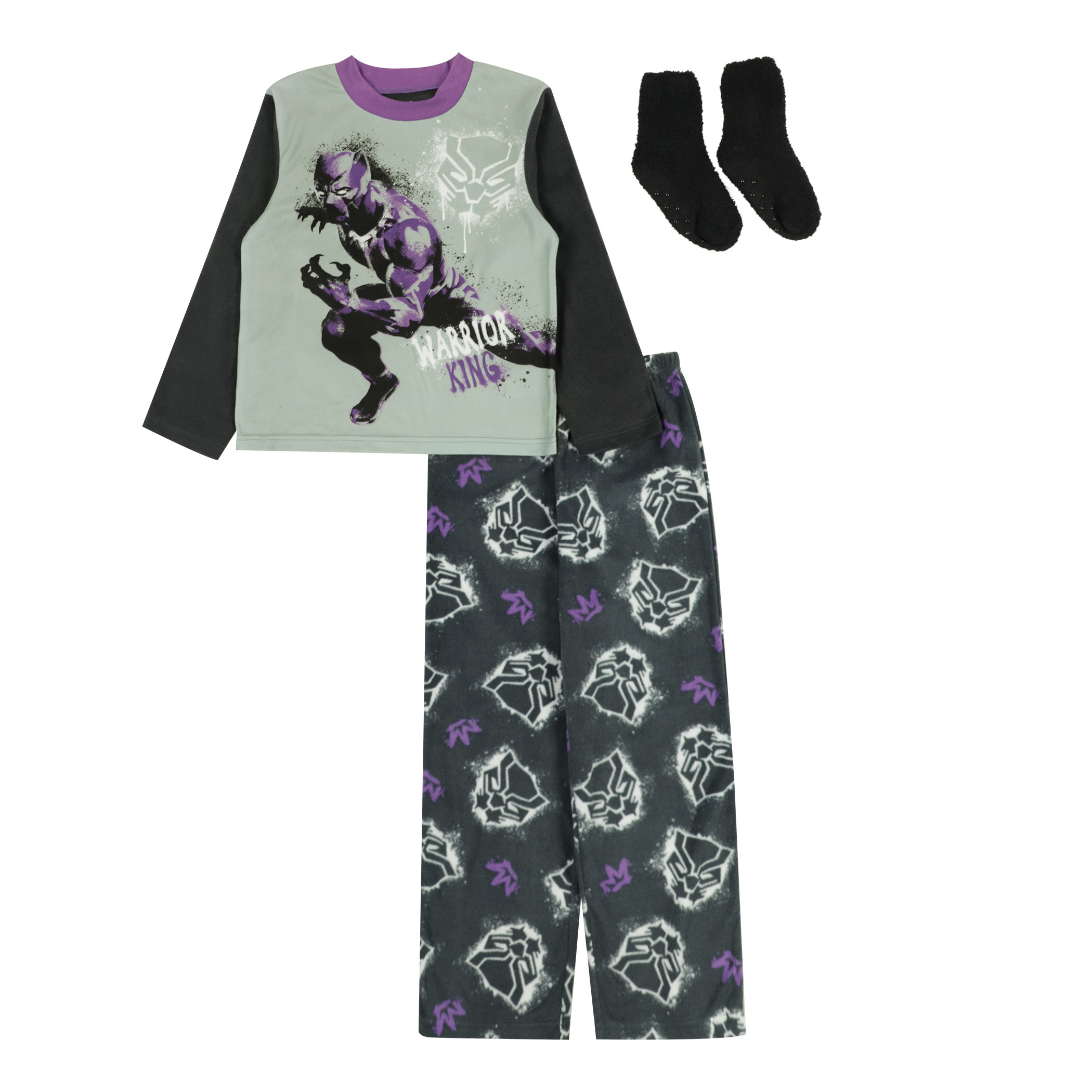 Black Panther Warrior King 3-Piece Youth Pajama Set, Grey