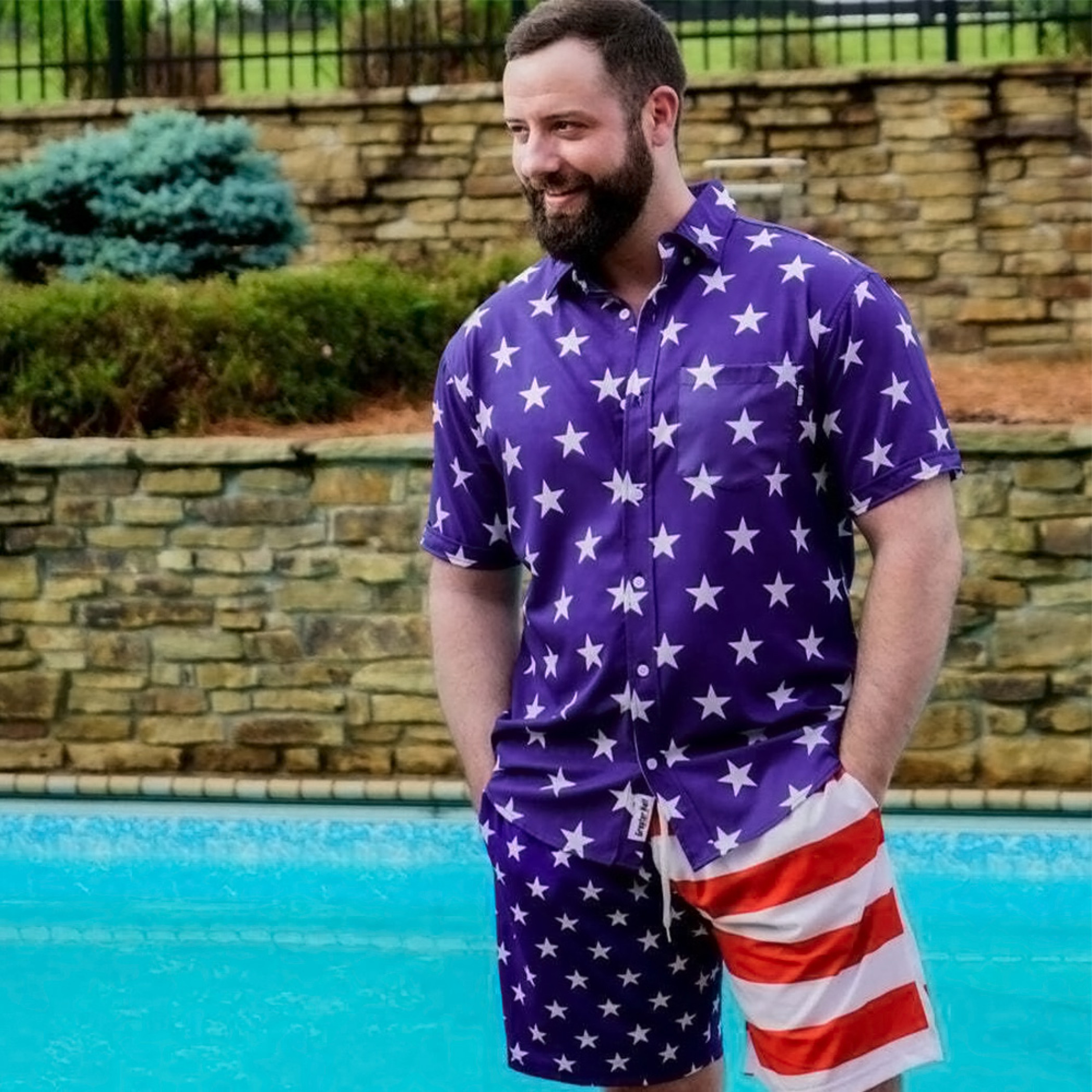Patriotic Sublimated American Flag 7" Inseam Swim Trunks