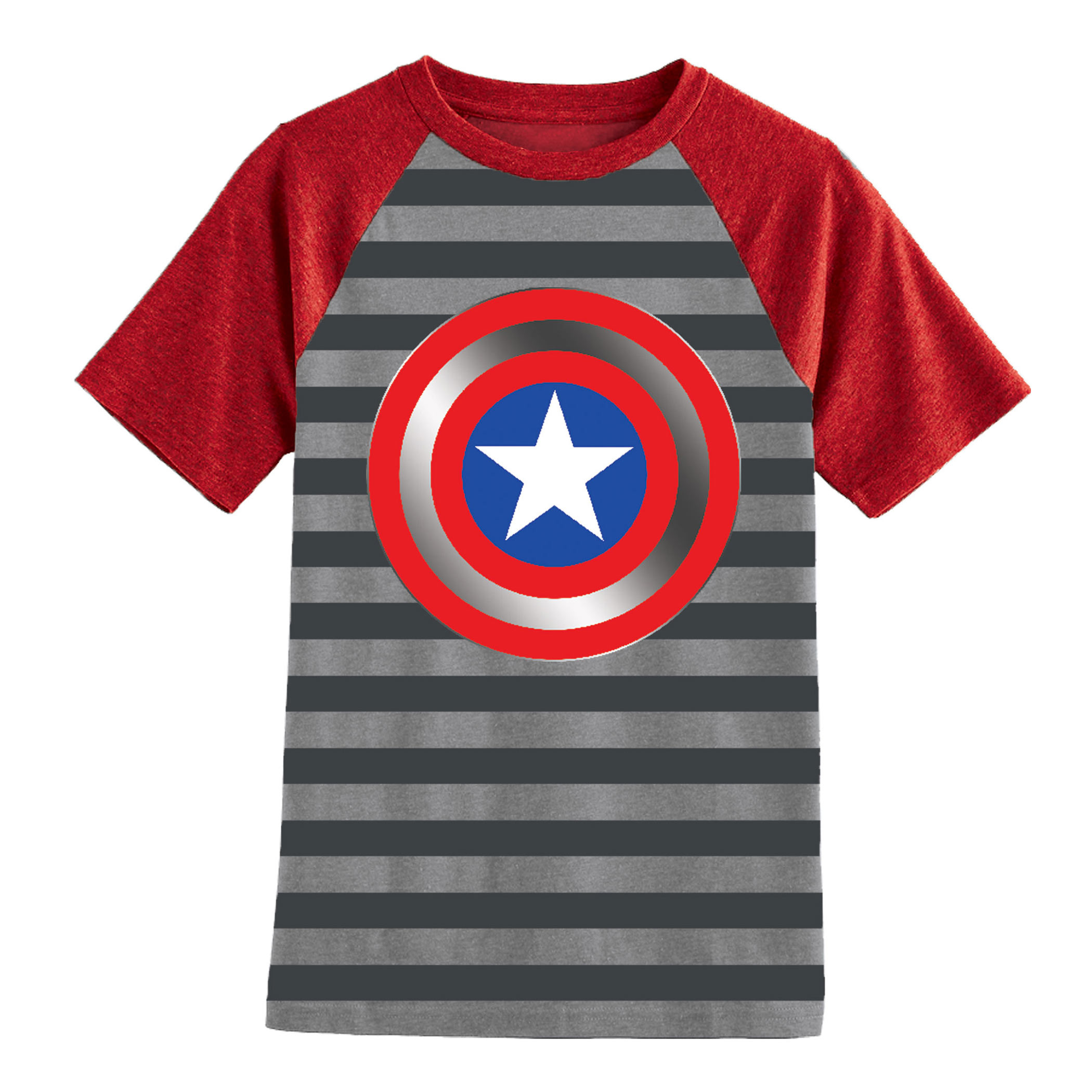 Captain America Boys Youth Striped T-Shirt, Grey