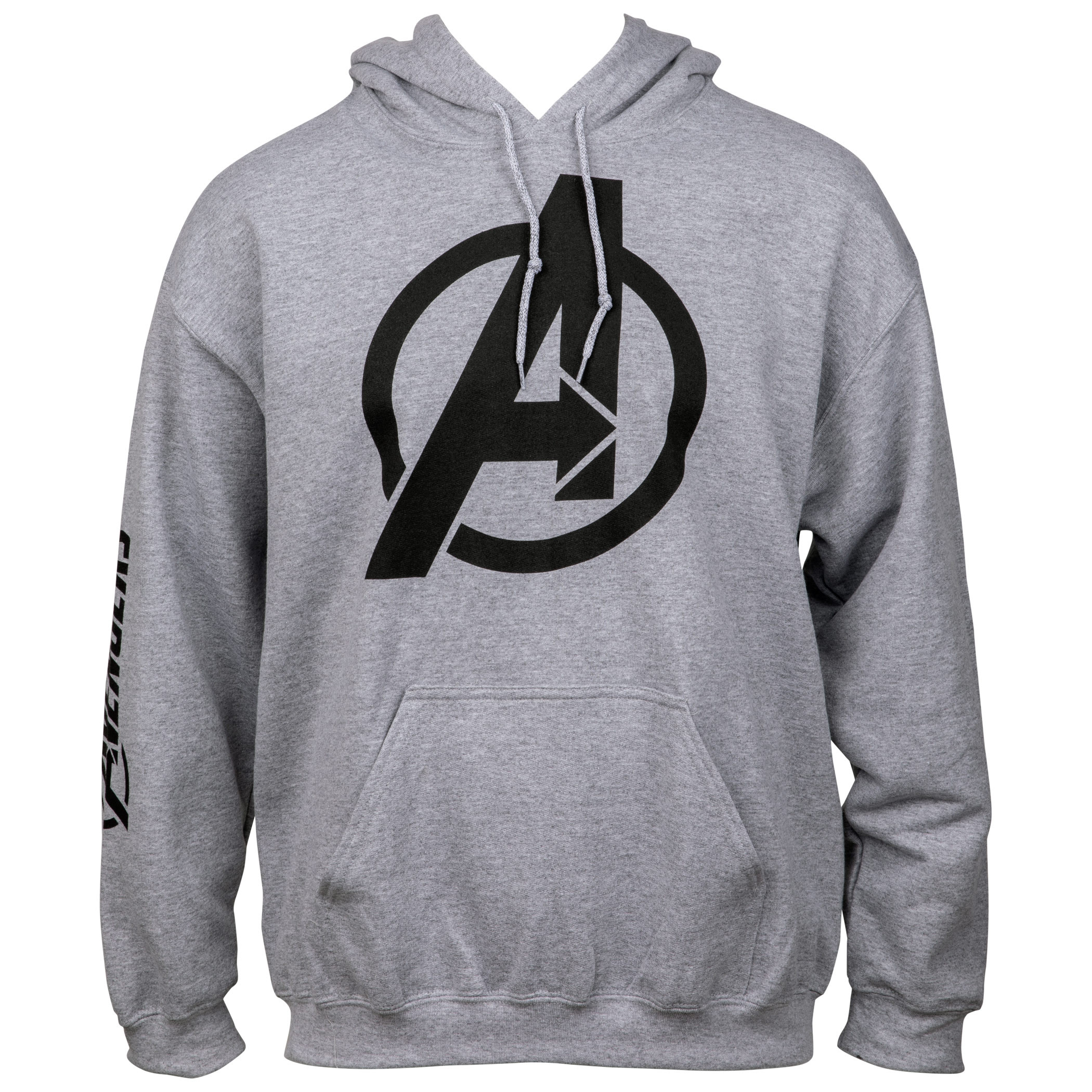 Avengers Symbol with Sleeve Print Text Pull Over Hoodie, Grey
