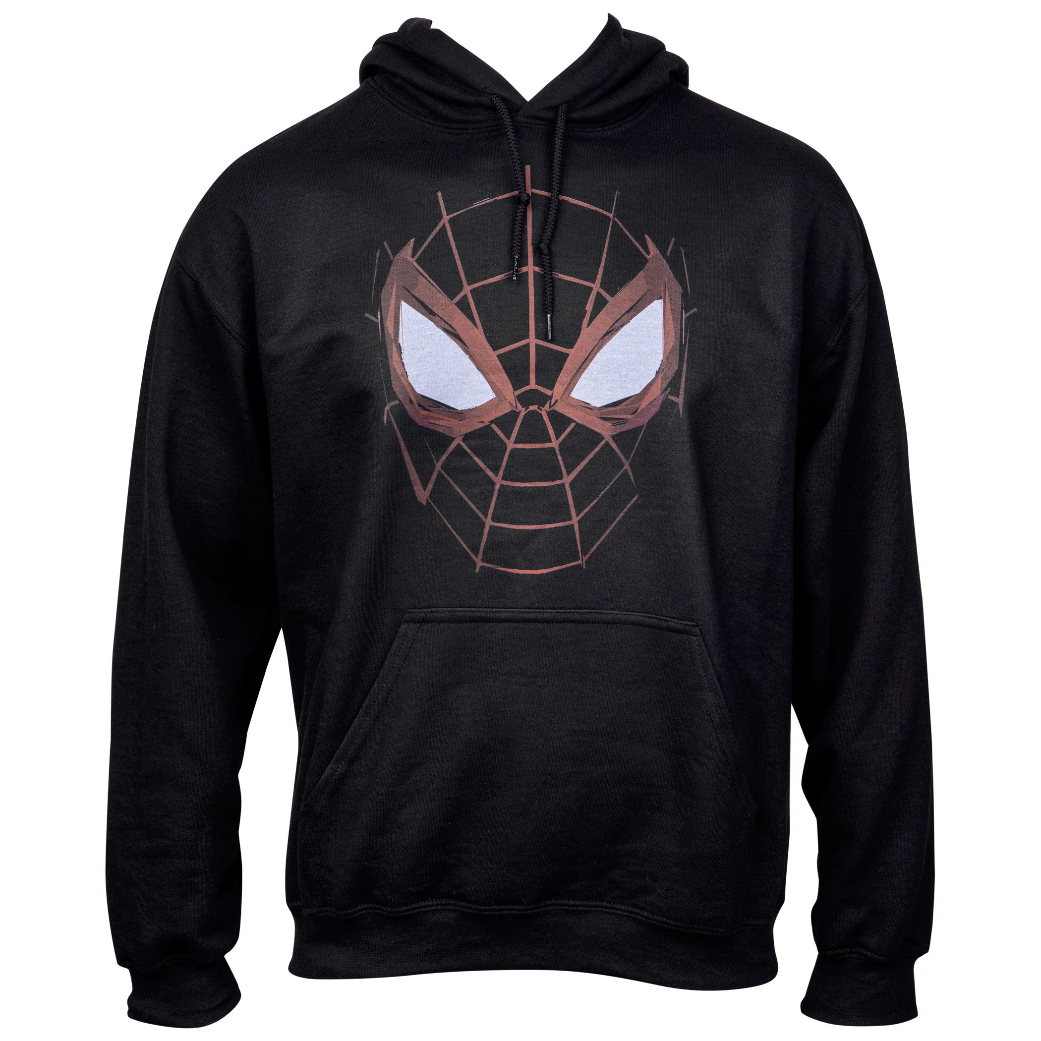 Spider-Man Miles Morales Distressed Web Face Pull Over Hoodie, Black