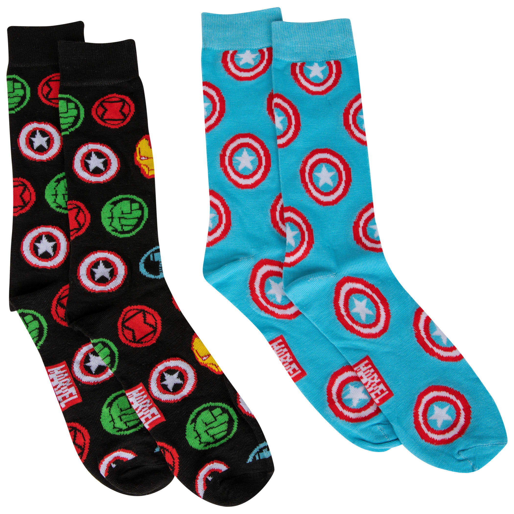 Captain America and Marvel Avengers Symbols 2-Pair Pack of Crew Socks, Multi-Color