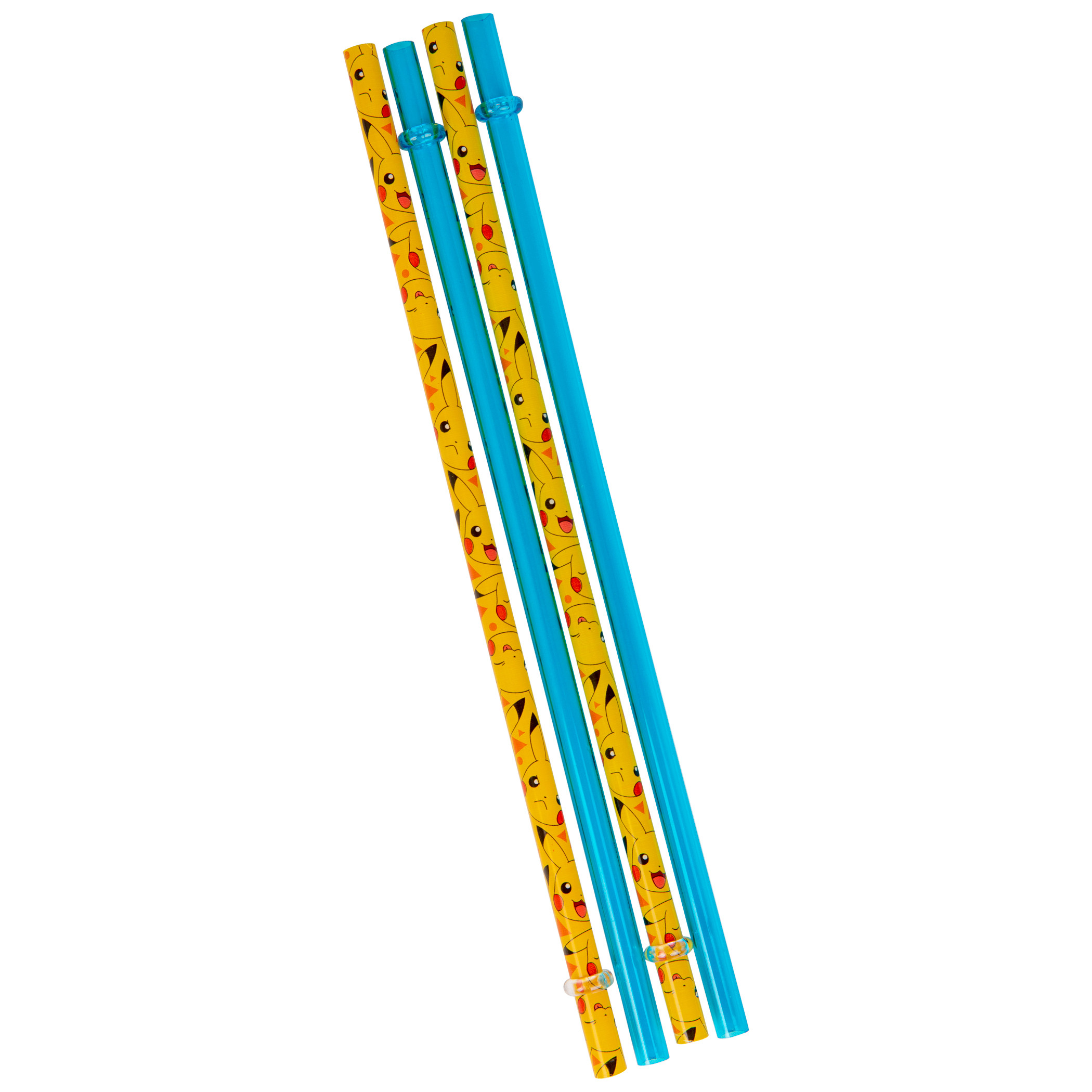 Pokemon Pikachu Patterned Reusable Plastic Straw 4-Piece Set, Multi-Color
