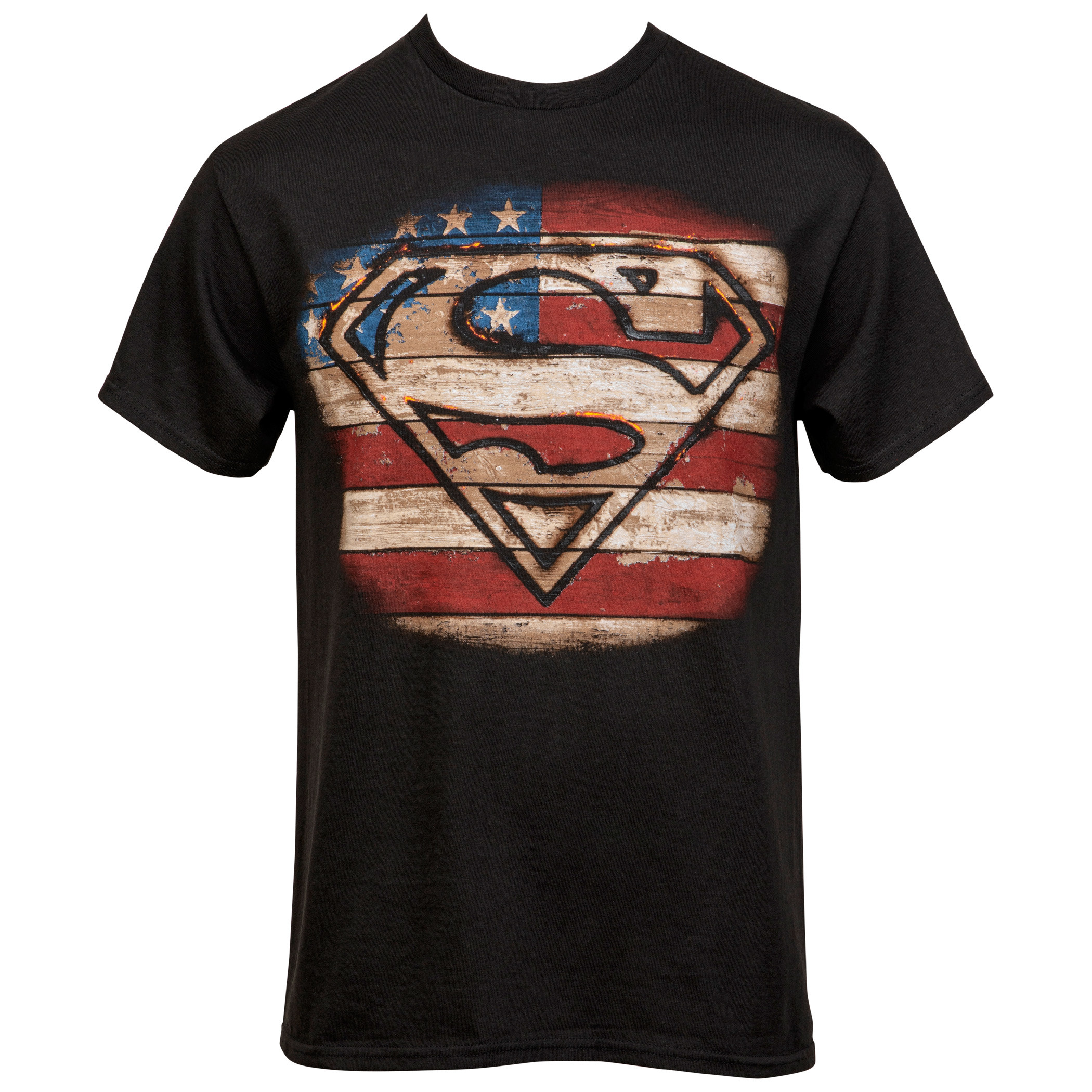 Superman Burned Wood Symbol T-Shirt, Black