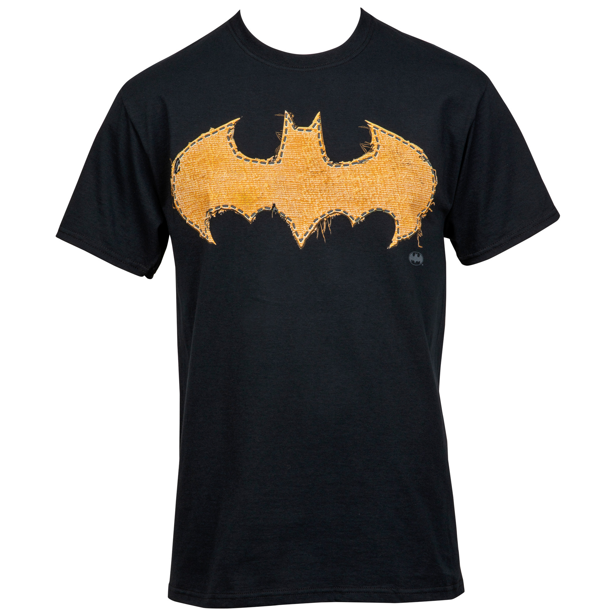 Batman Frayed Yellow Stitch Logo T-Shirt, Black