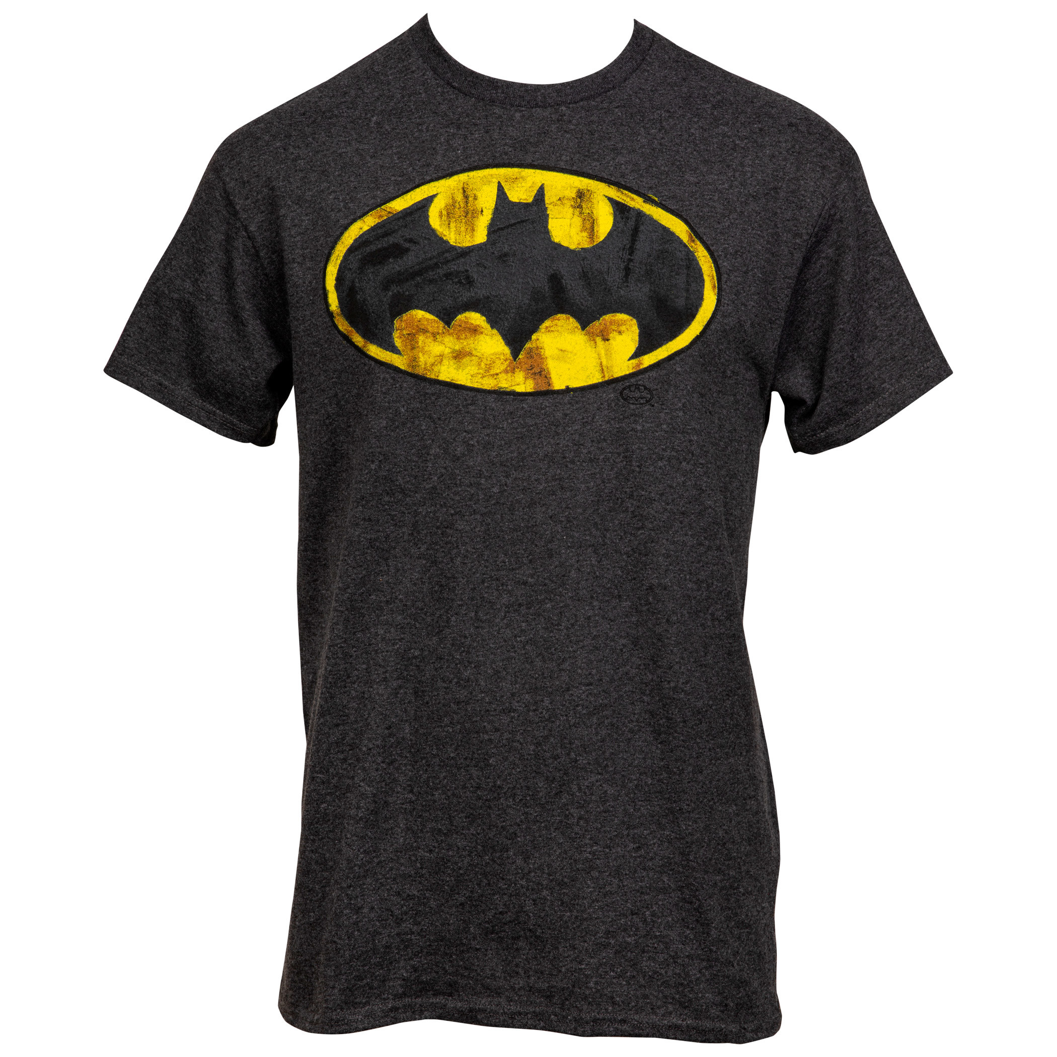 Batman Very Distressed Classic Logo T-Shirt, Grey