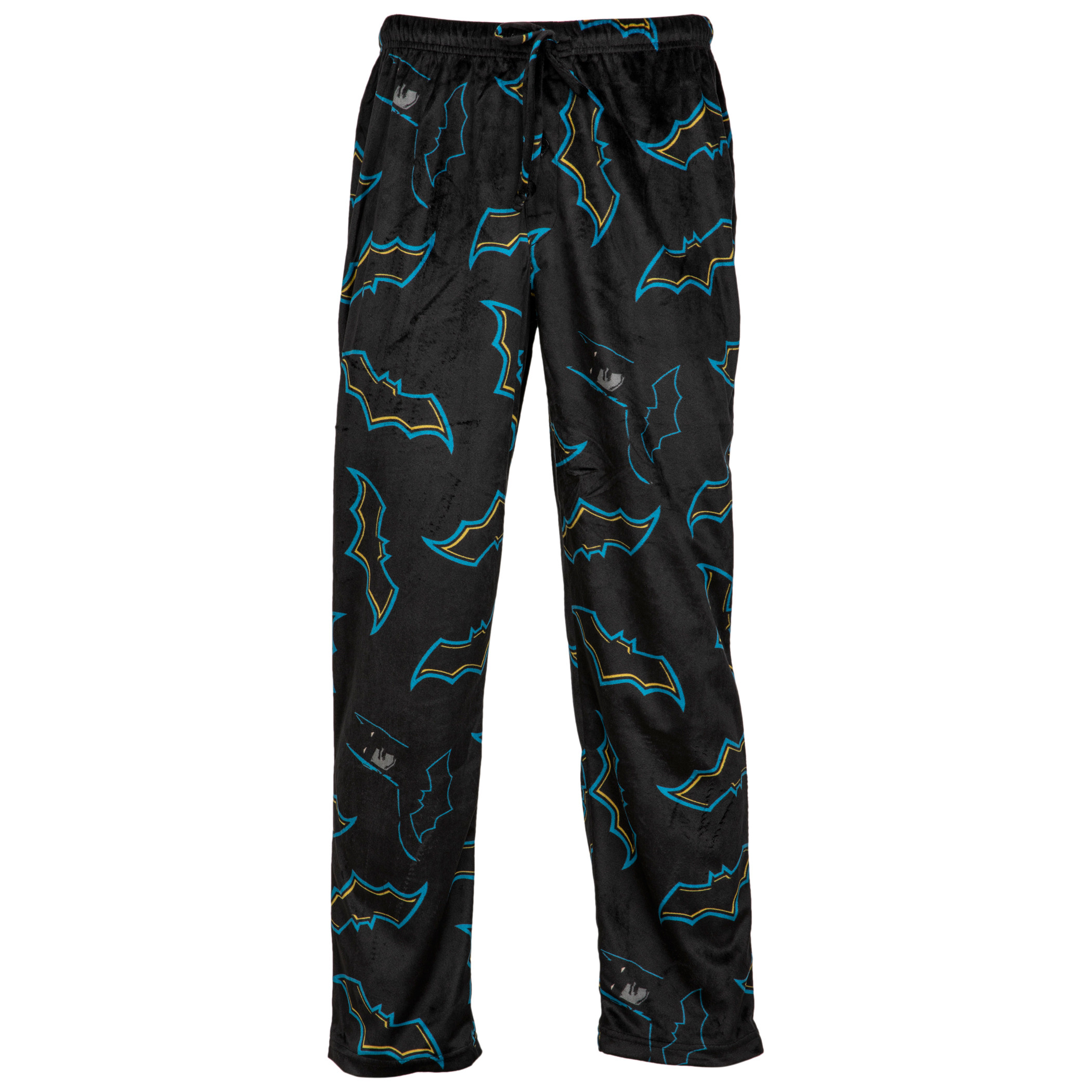 Batman All Over Blue Highlighted Symbols Sueded Fleece Sleep Pants, Black