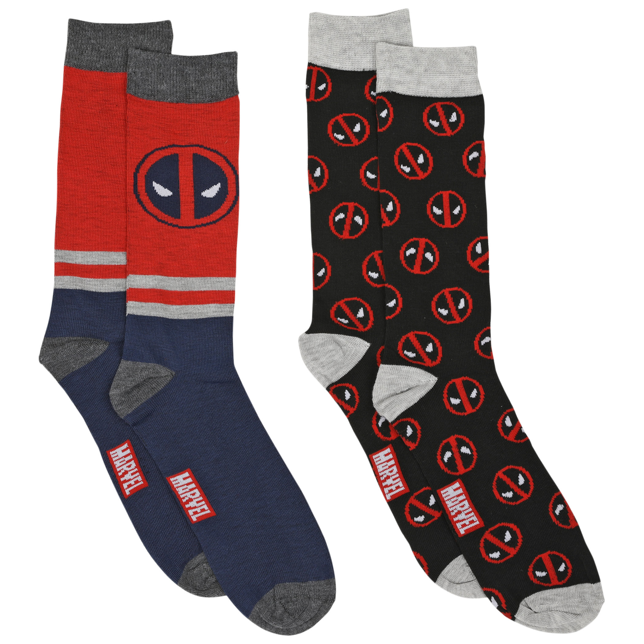 Deadpool Logos & Stripes 2-Pair Pack of Casual Crew Socks, Multi-Color