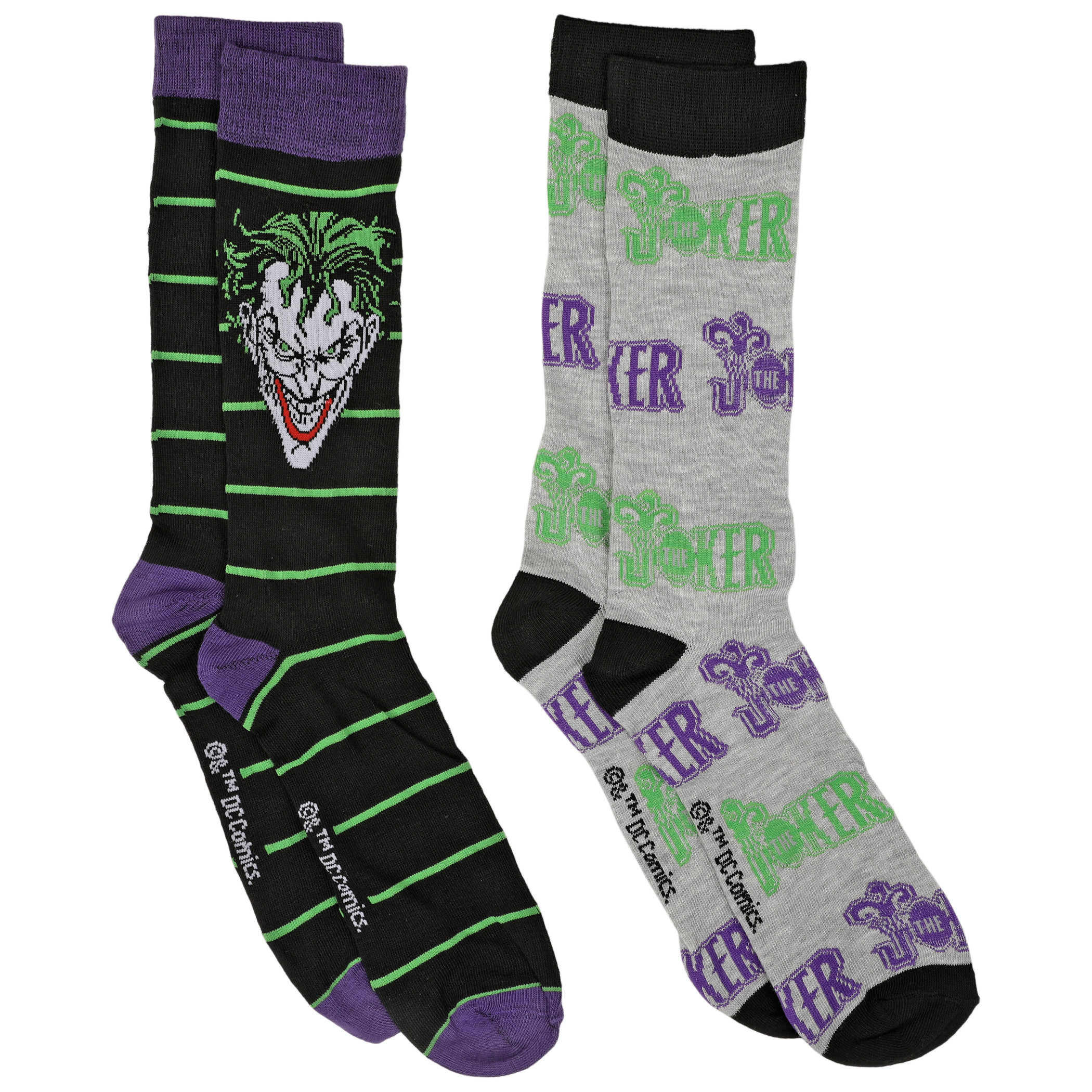 DC Villains The Joker 2-Pair Pack of Casual Crew Socks, Multi-Color