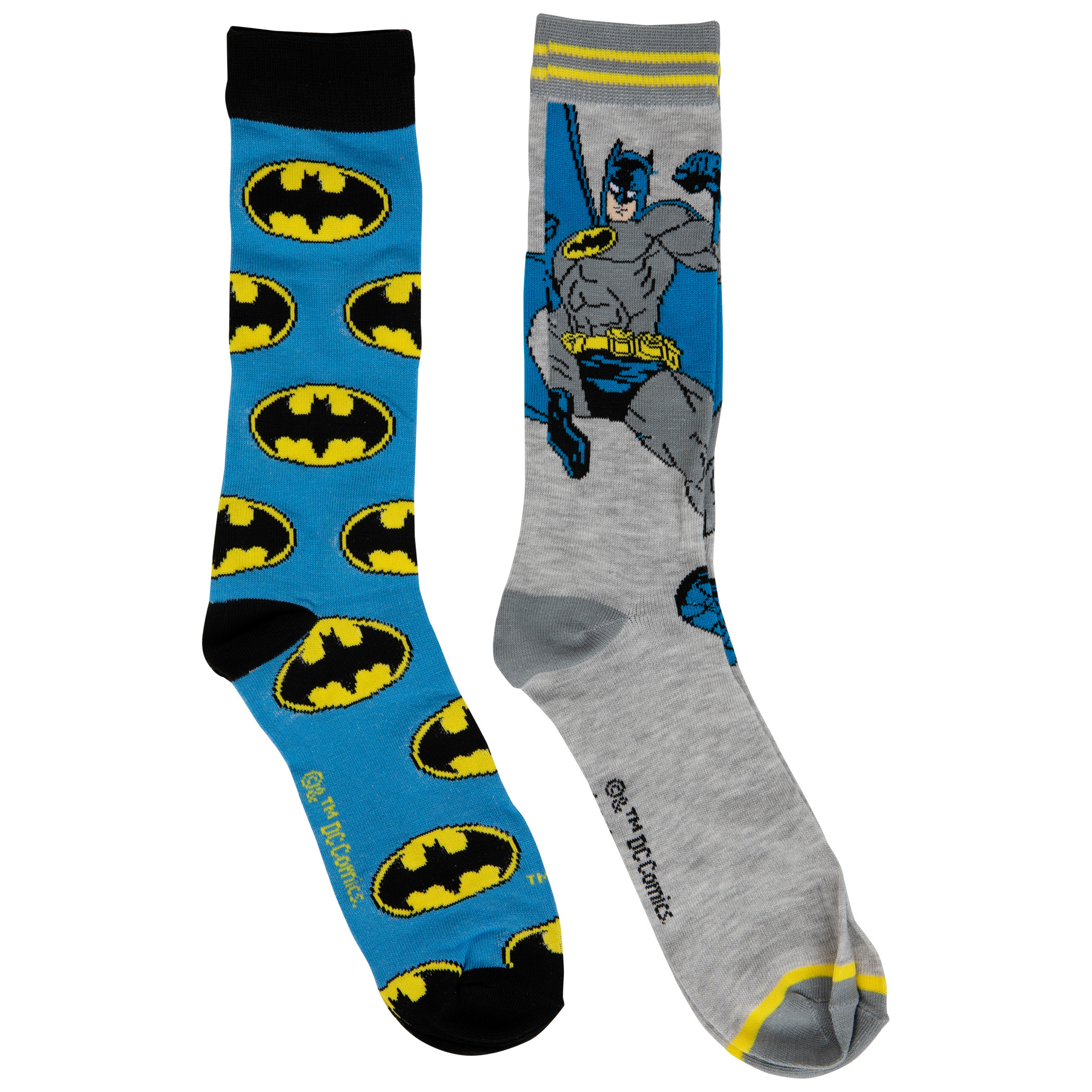 Batman Classic Logos and Character 2-Pair Pack of Crew Socks, Grey