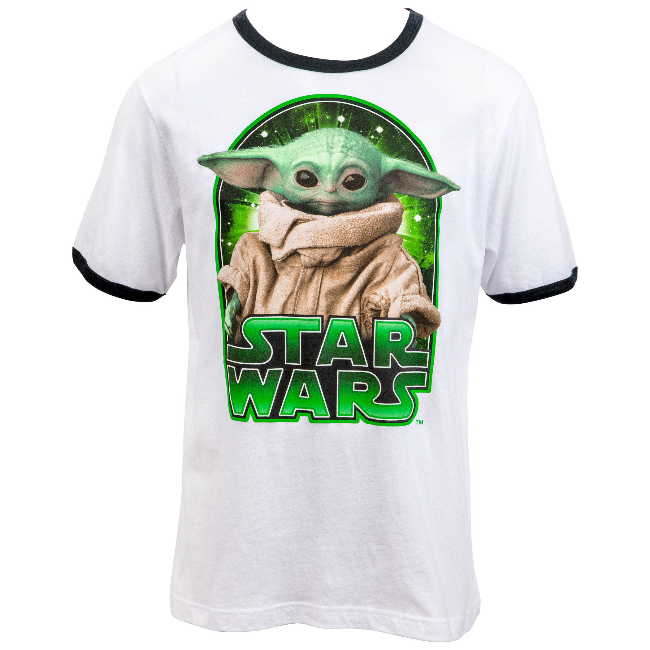 Star Wars The Mandalorian The Child Character Ringer Kids T-Shirt, White