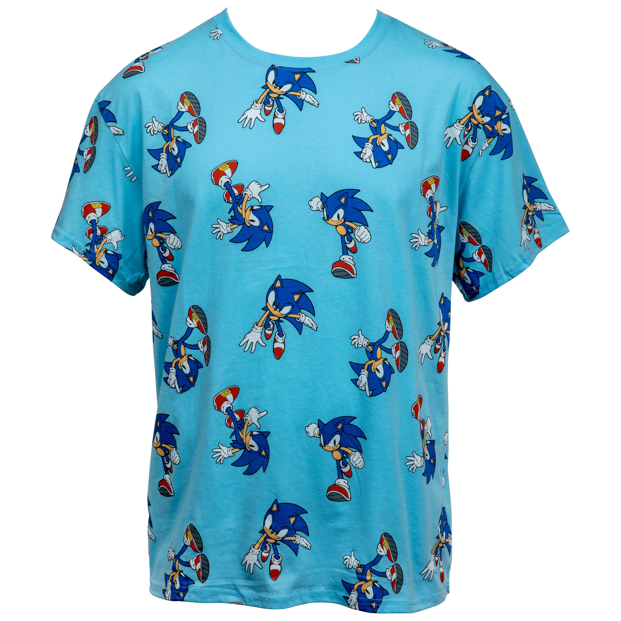 Sonic The Hedgehog All Over Retro Print T-Shirt, Blue