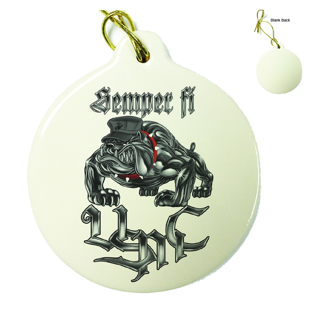 Sempri Fi Chrome Dog Marine Corps Porcelain Ornament