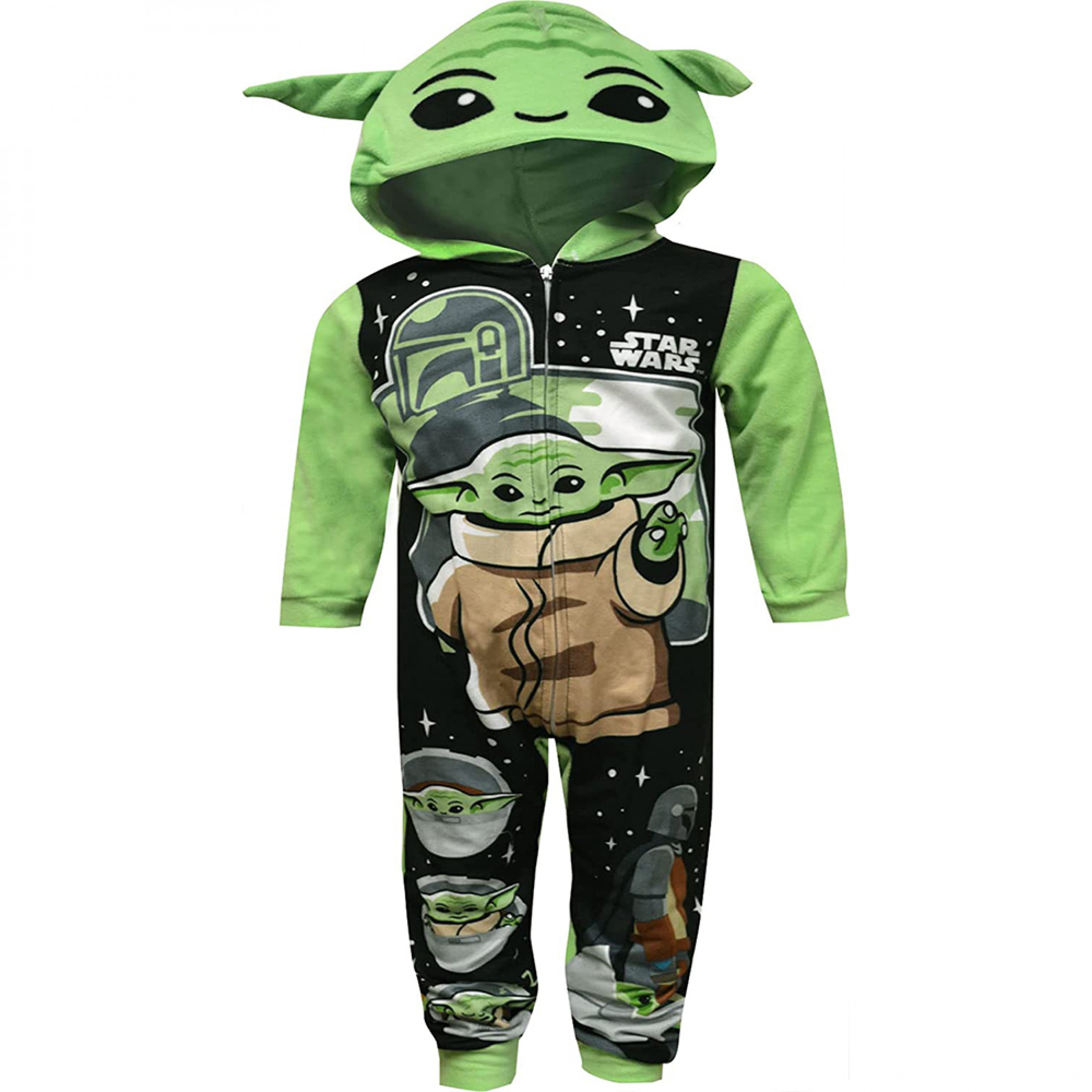Star Wars The Mandalorian Grogu Youth Hooded Sleeper Pajamas, Green