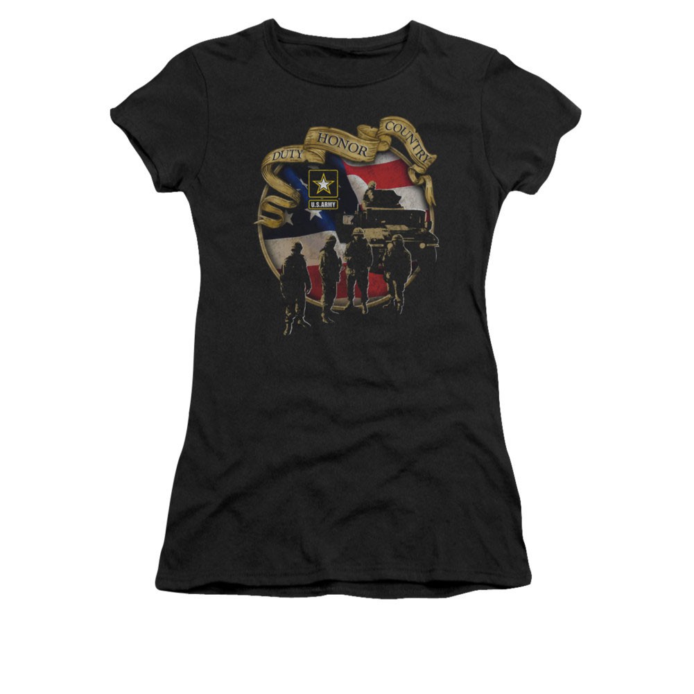 US Army Duty Honor Country Black Juniors T-Shirt