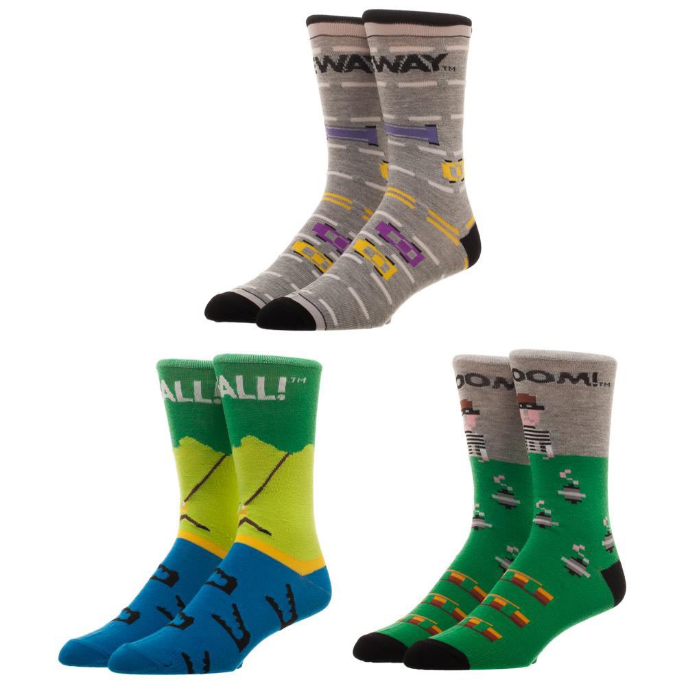 Atari Activision Games 3 Pack Mens Crew Socks, Grey