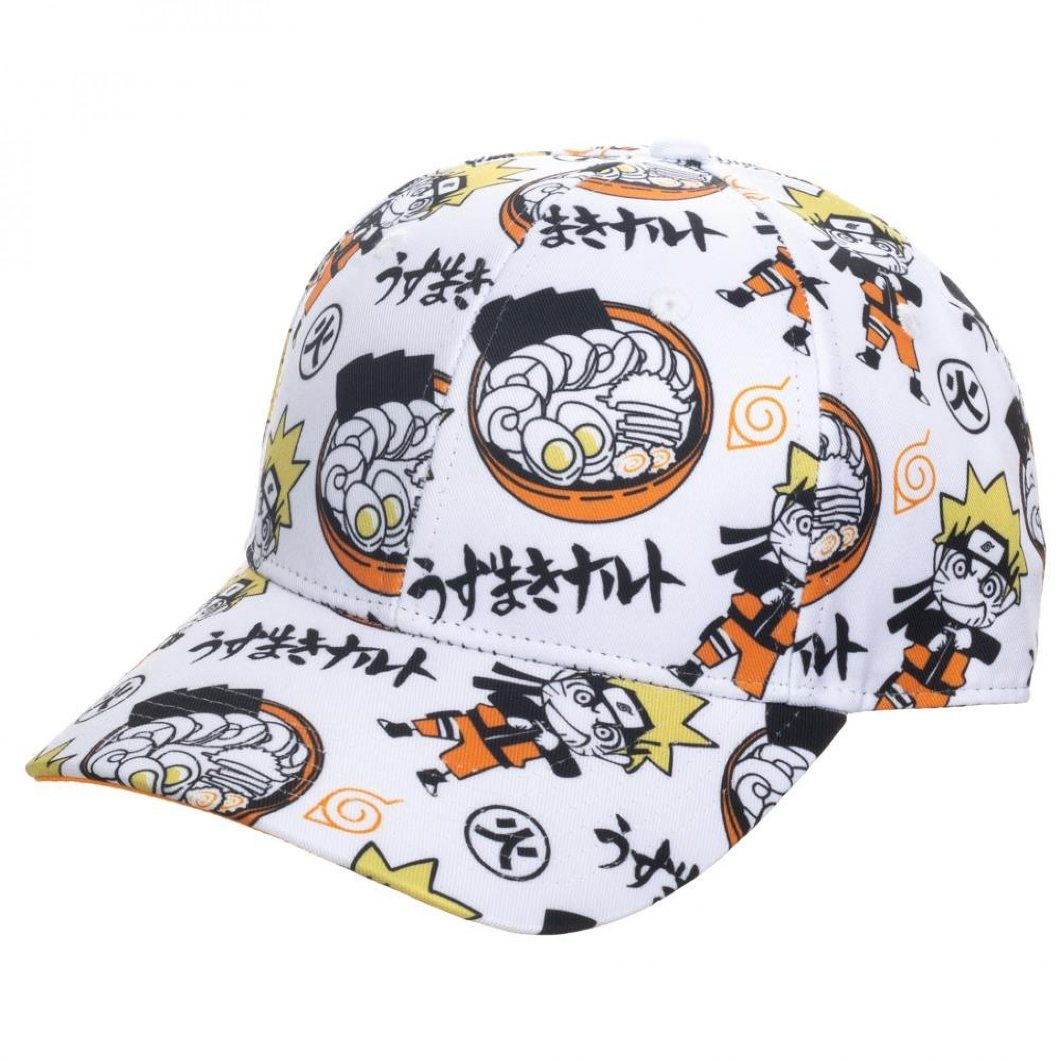Naruto All Over Print Pre-Curved Snapback Hat, White