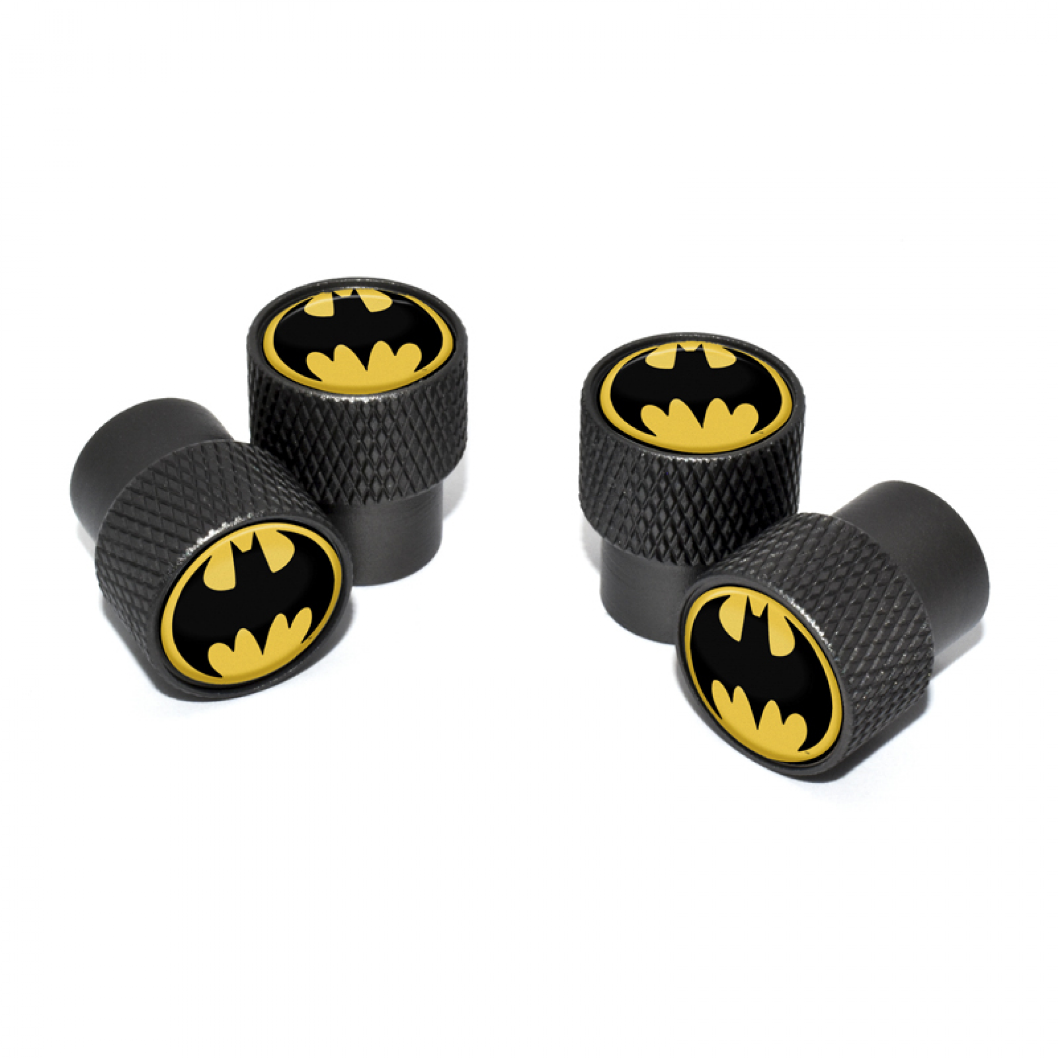 Batman Symbol Valve Stem Caps with Black Knurling 4-Pack, Black