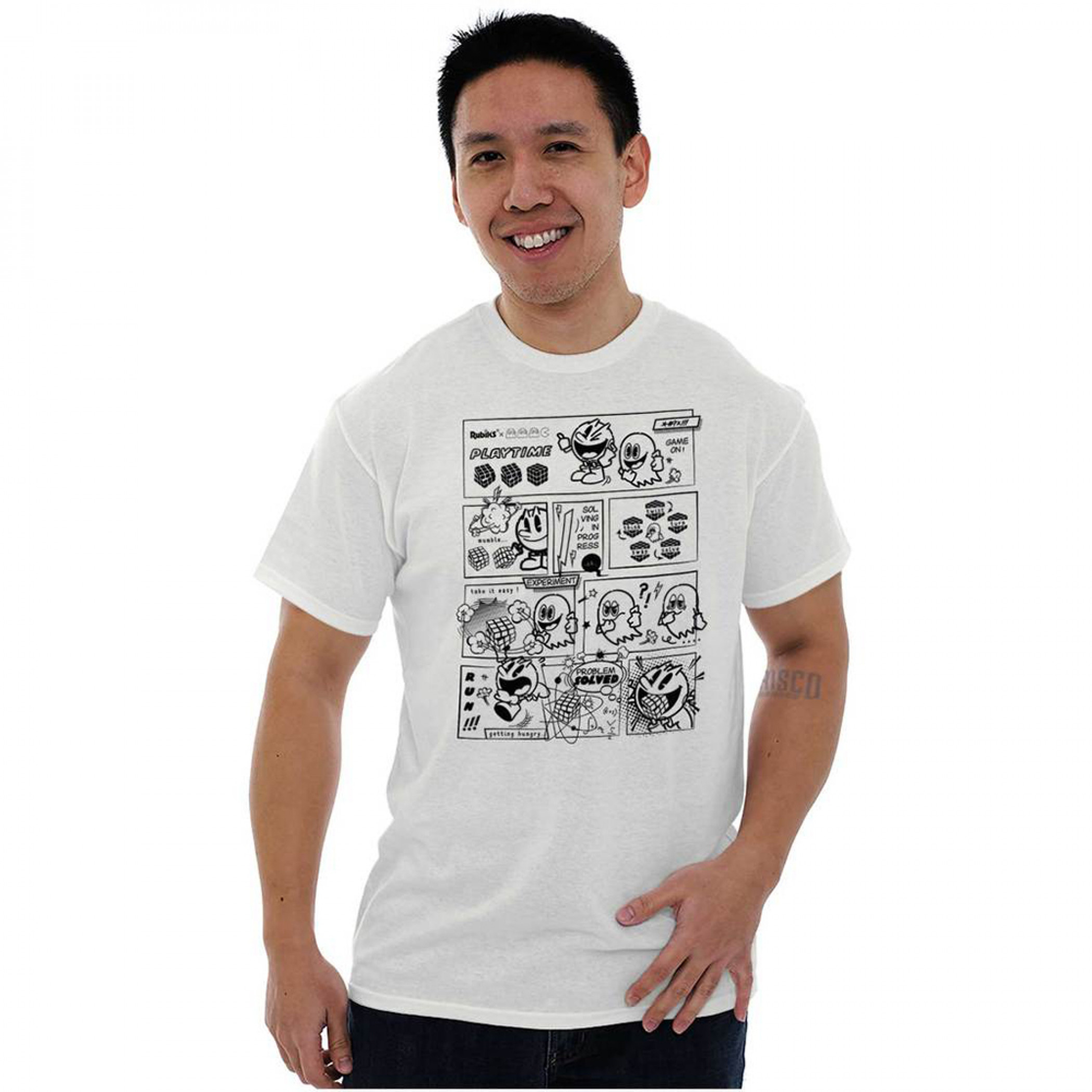 Pac-Man Game Pac-Man And Ghosts Comic Game On T-Shirt, White
