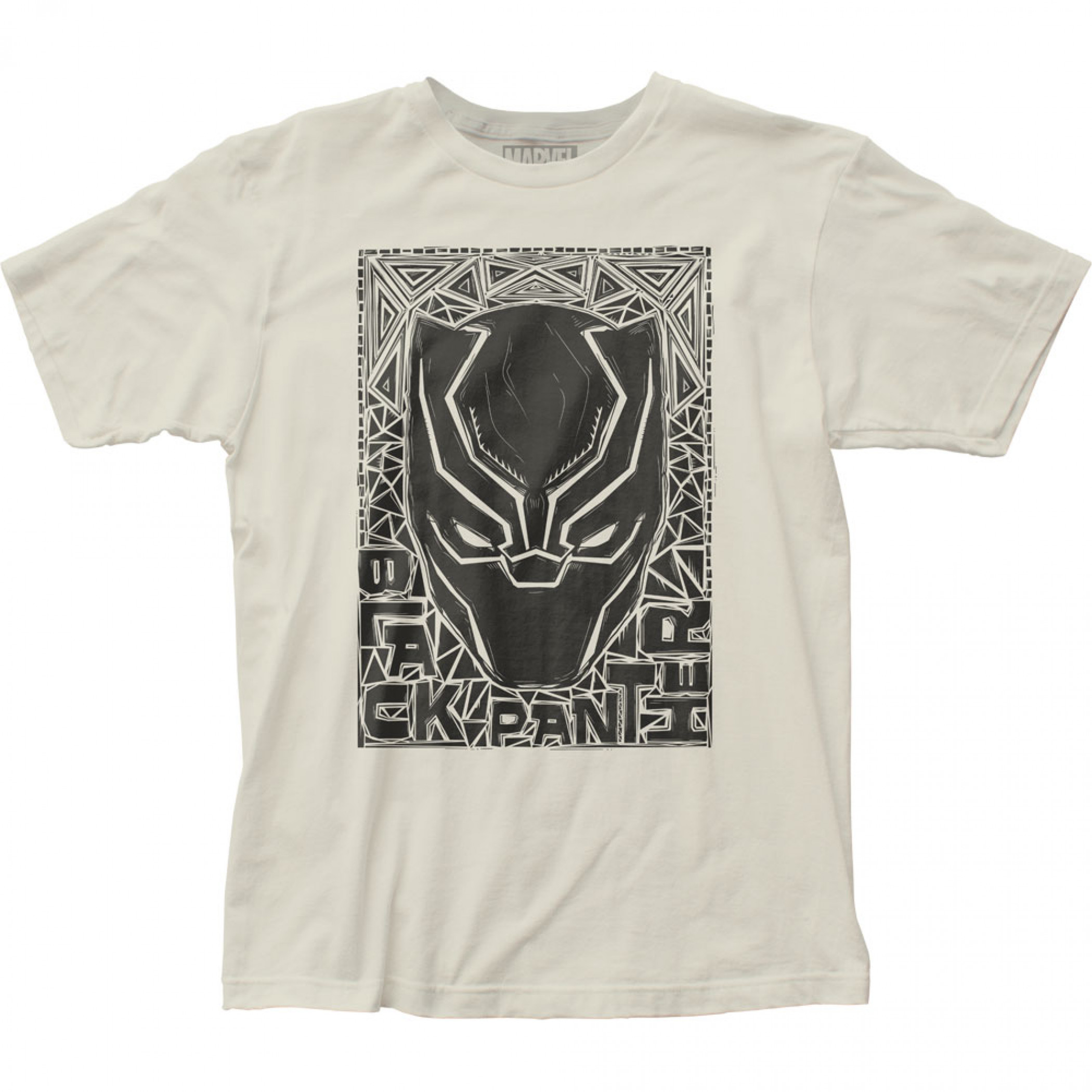 Black Panther Woodcut Mask T-Shirt, Beige