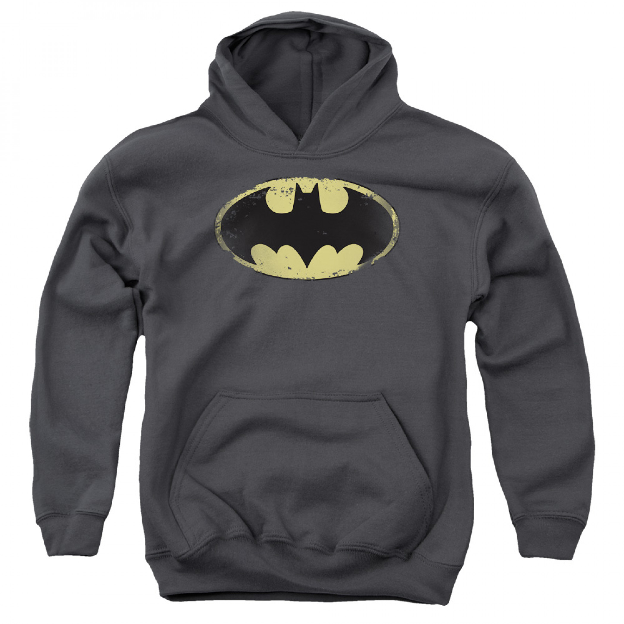 Batman Distressed Logo Youth Hoodie, Grey