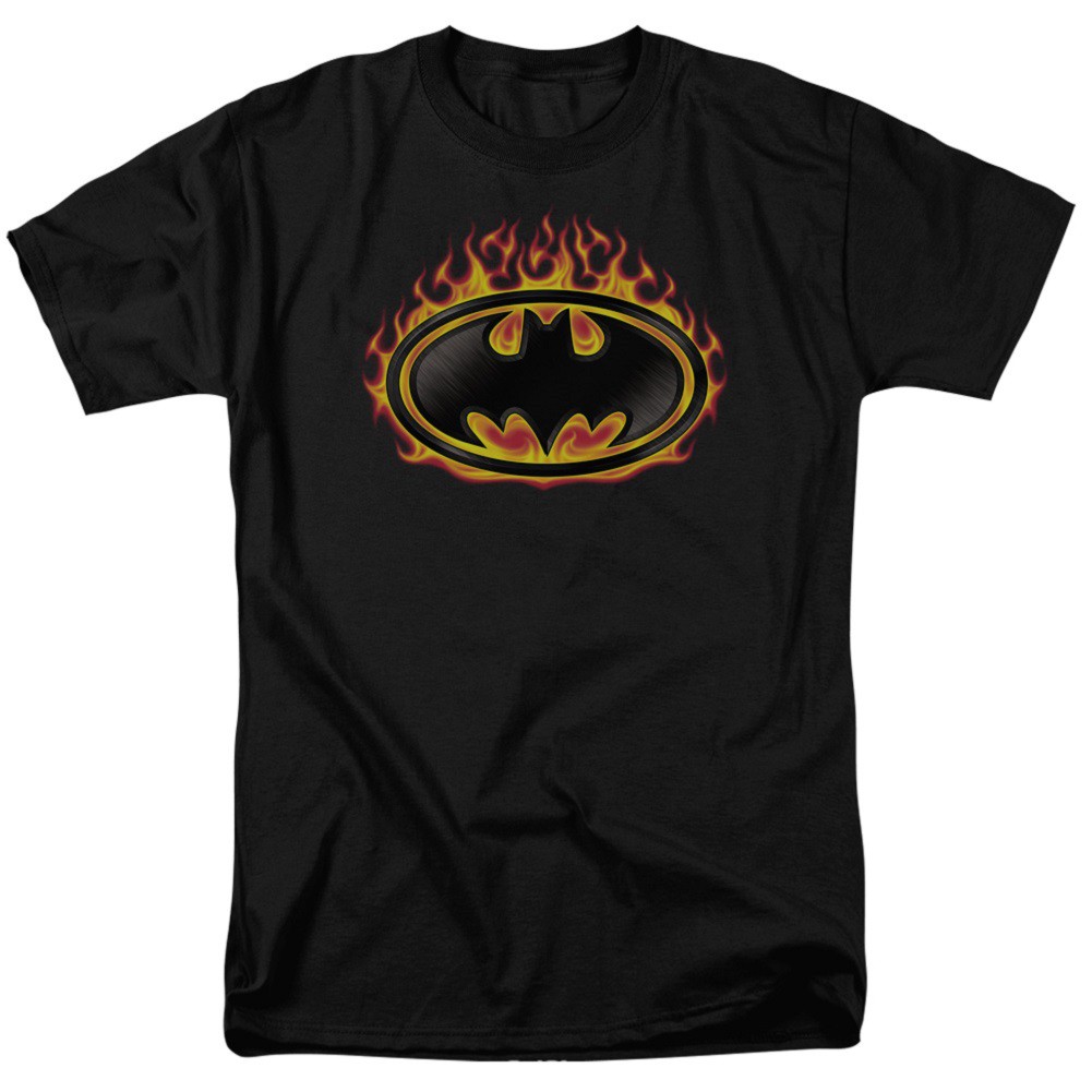 Batman Flaming Logo Men's Black T-Shirt, Black