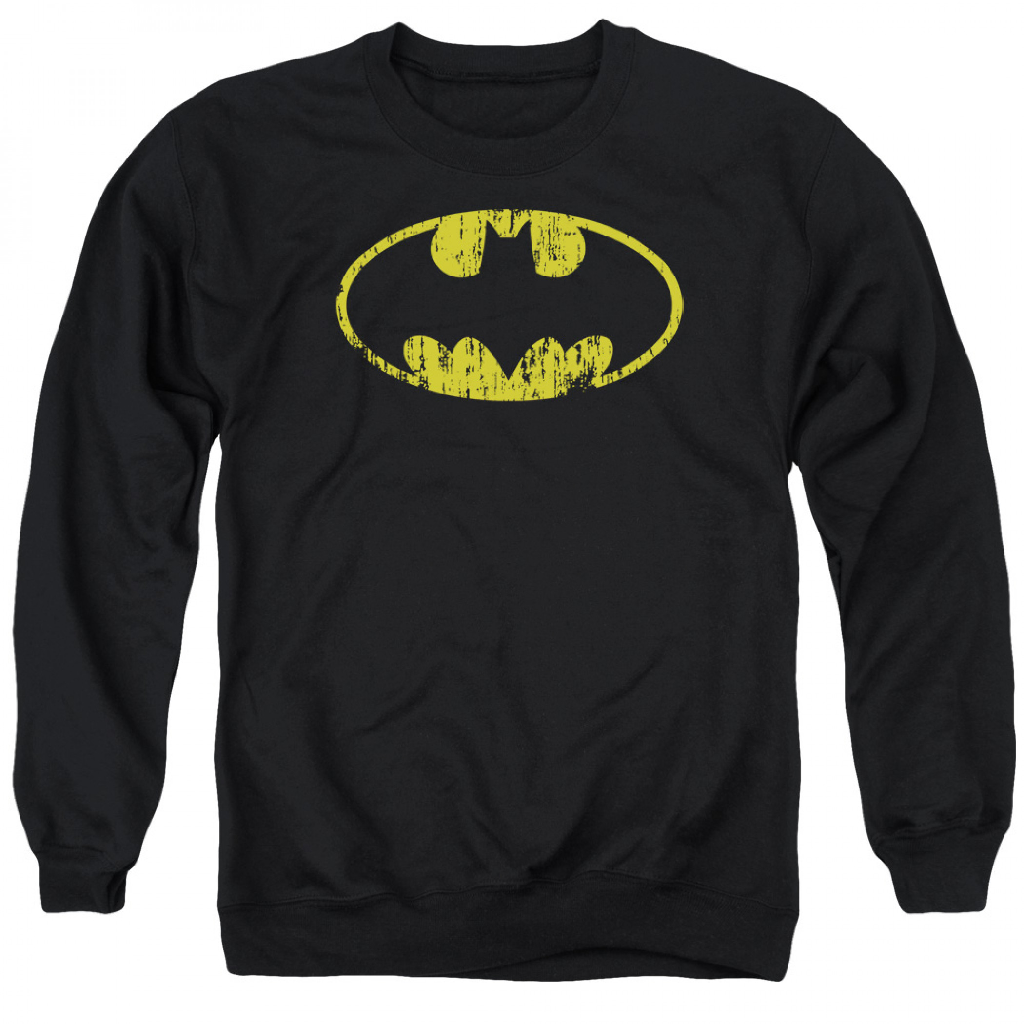 Batman Distressed Logo Crewneck Sweatshirt, Black