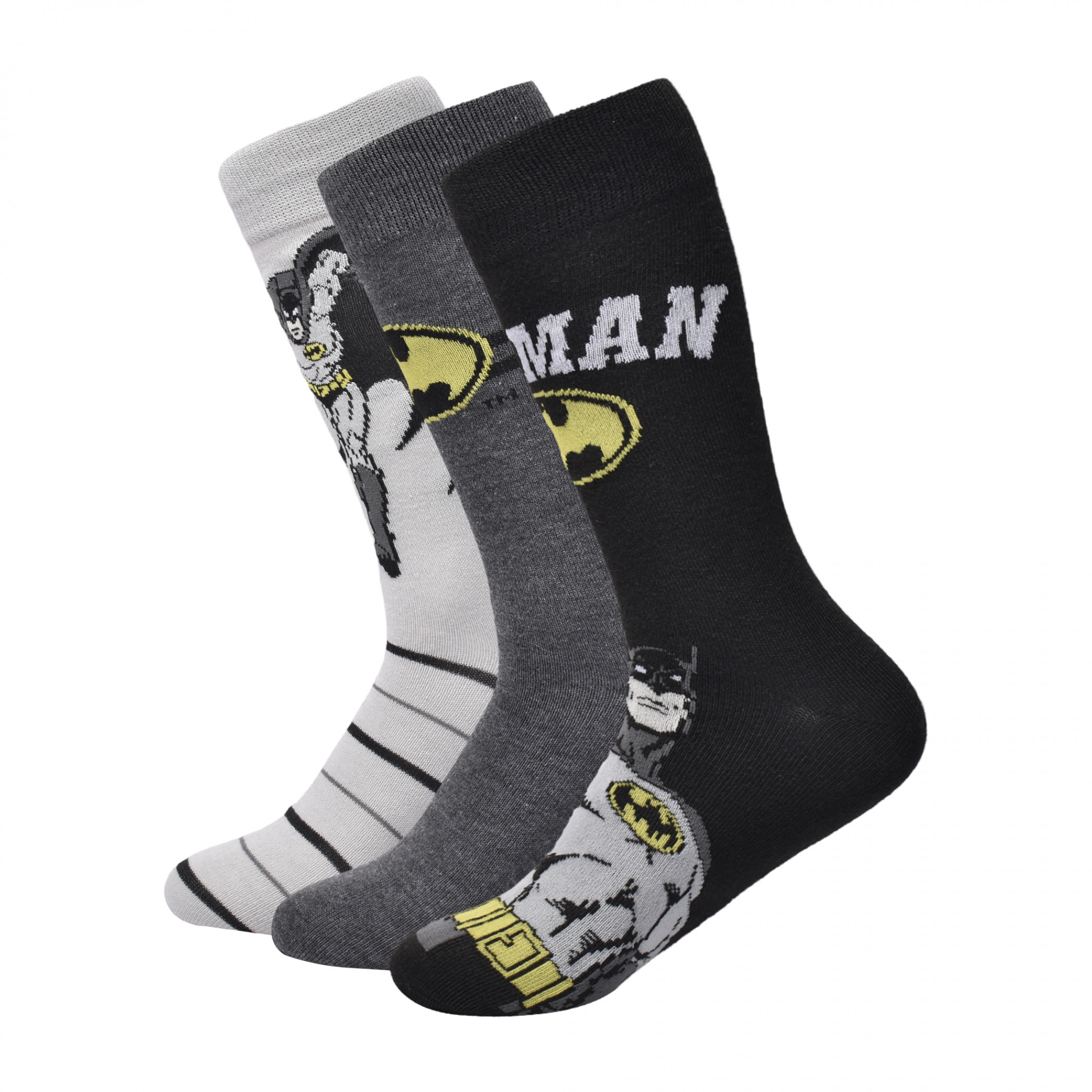 Batman Logo Dark to Light Crew Socks 3-Pair Box Set, Grey