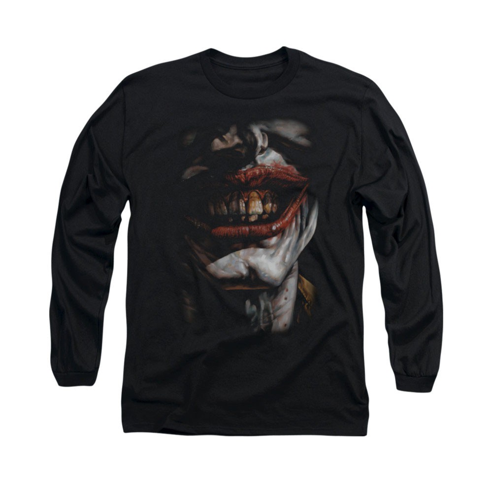 Batman Joker Smile Of Evil Black Long Sleeve T-Shirt, Black