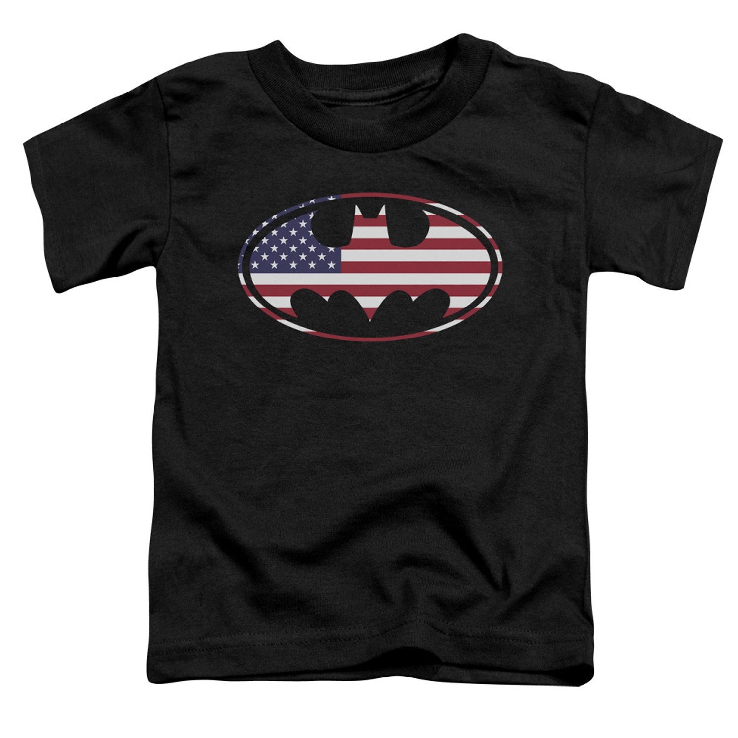 Batman American Flag Logo Toddlers Tshirt, Black