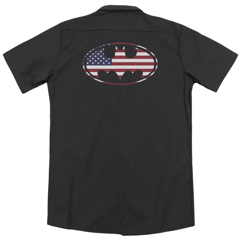 Batman American Flag Logo Work Shirt, Black