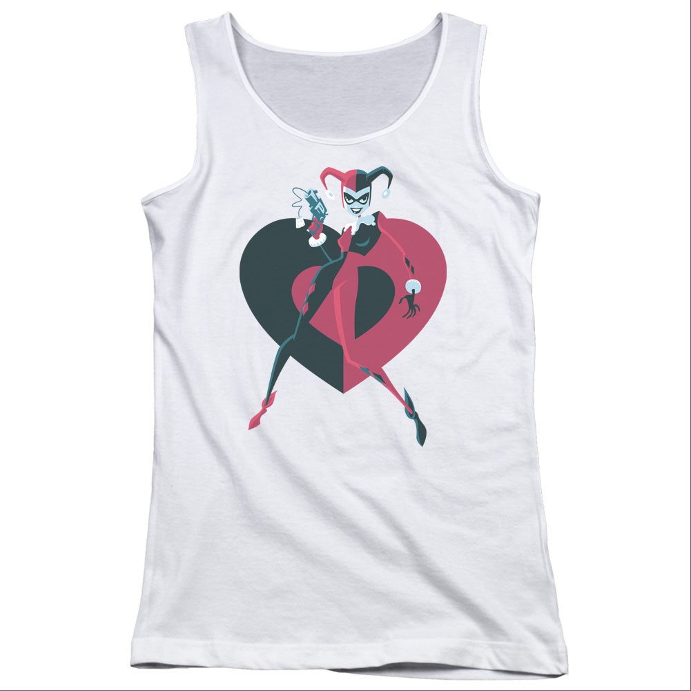 Batman Harley Quinn Heart White Juniors Tank Top