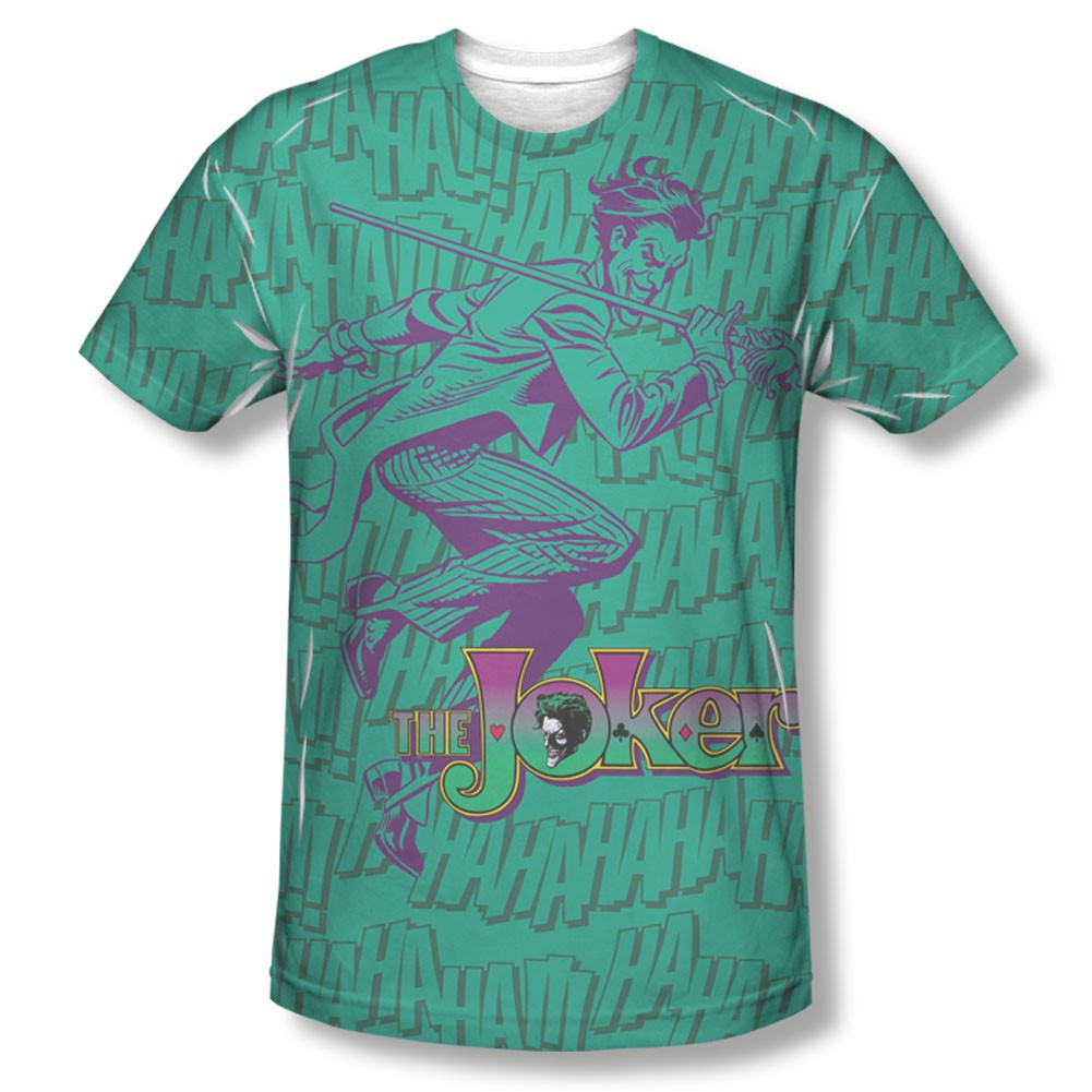 Batman Men's Green Sublimation Joker Merriment Tee Shirt, Green