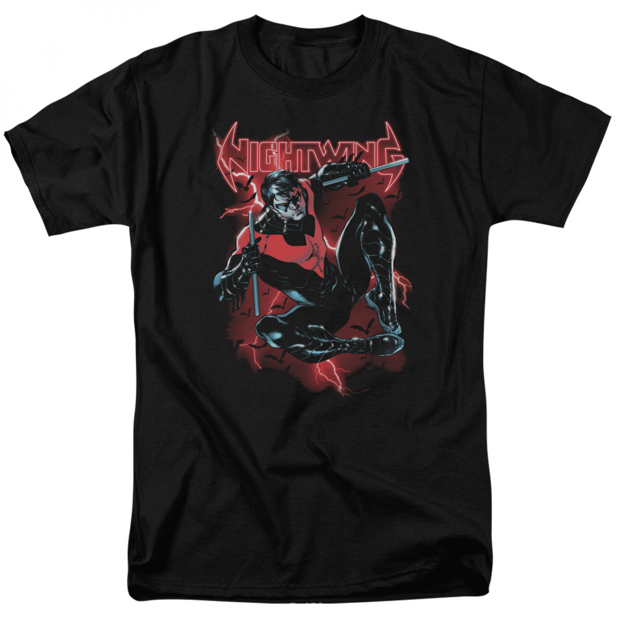 Nightwing Red Lightning T-Shirt, Black