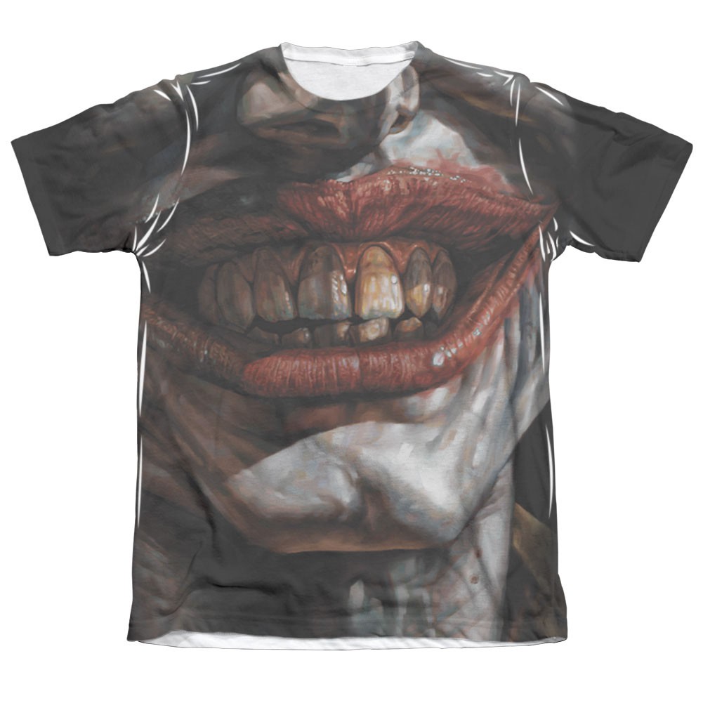 Batman Joker Men's Sublimation Asylum Tee Shirt, Grey