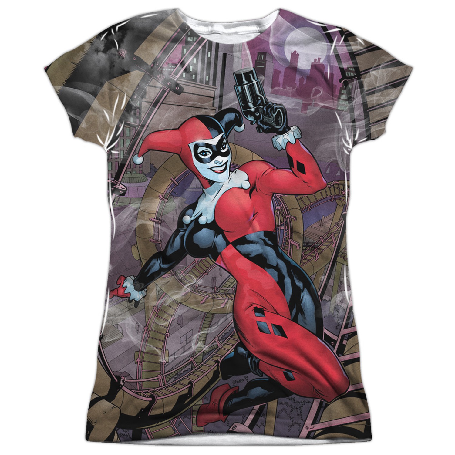 Harley Quinn Roller Coaster of Love Women's Sublimated Tshirt, White