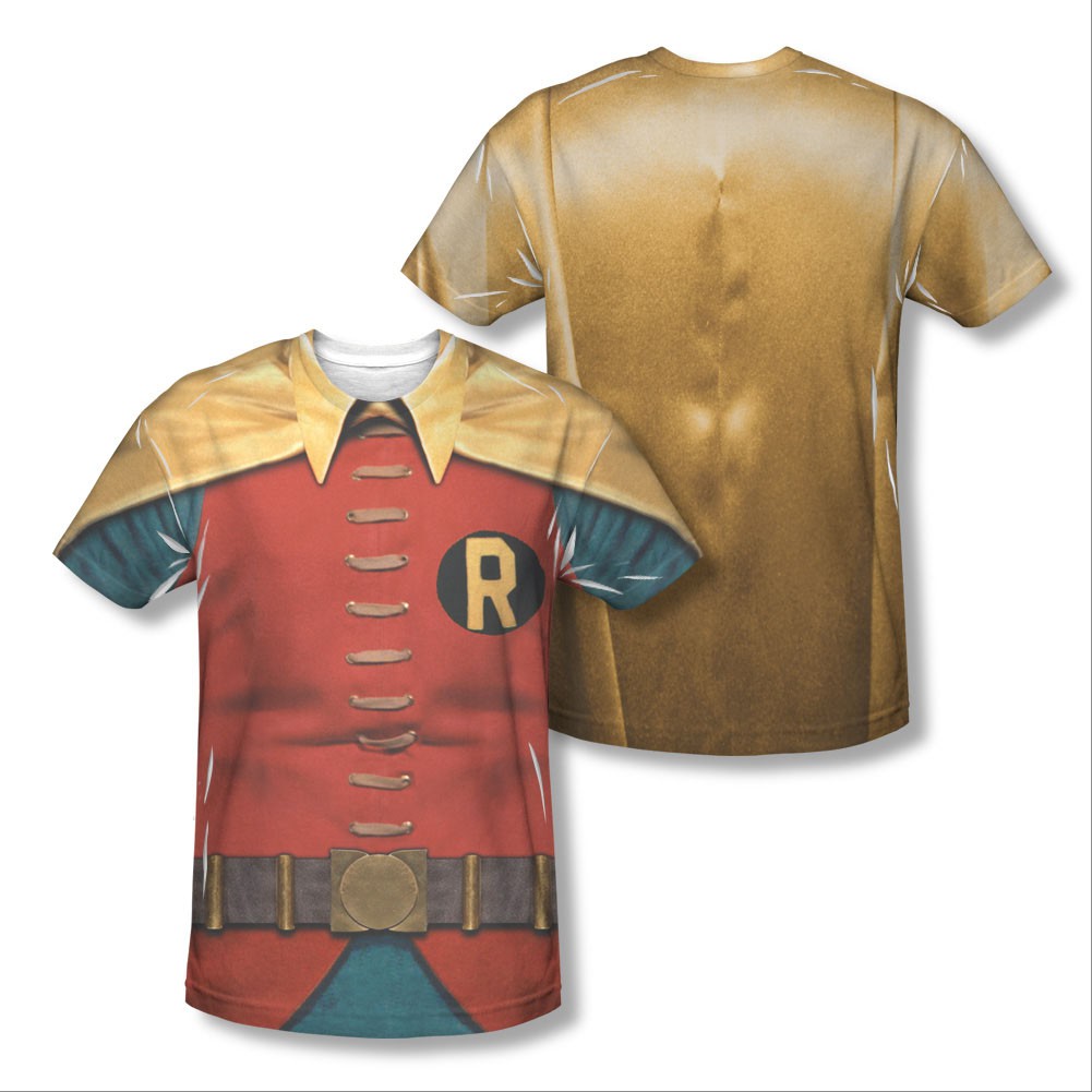 Batman Classic TV Red Robin Two-Sided Sublimation Costume Tee Shirt, Red