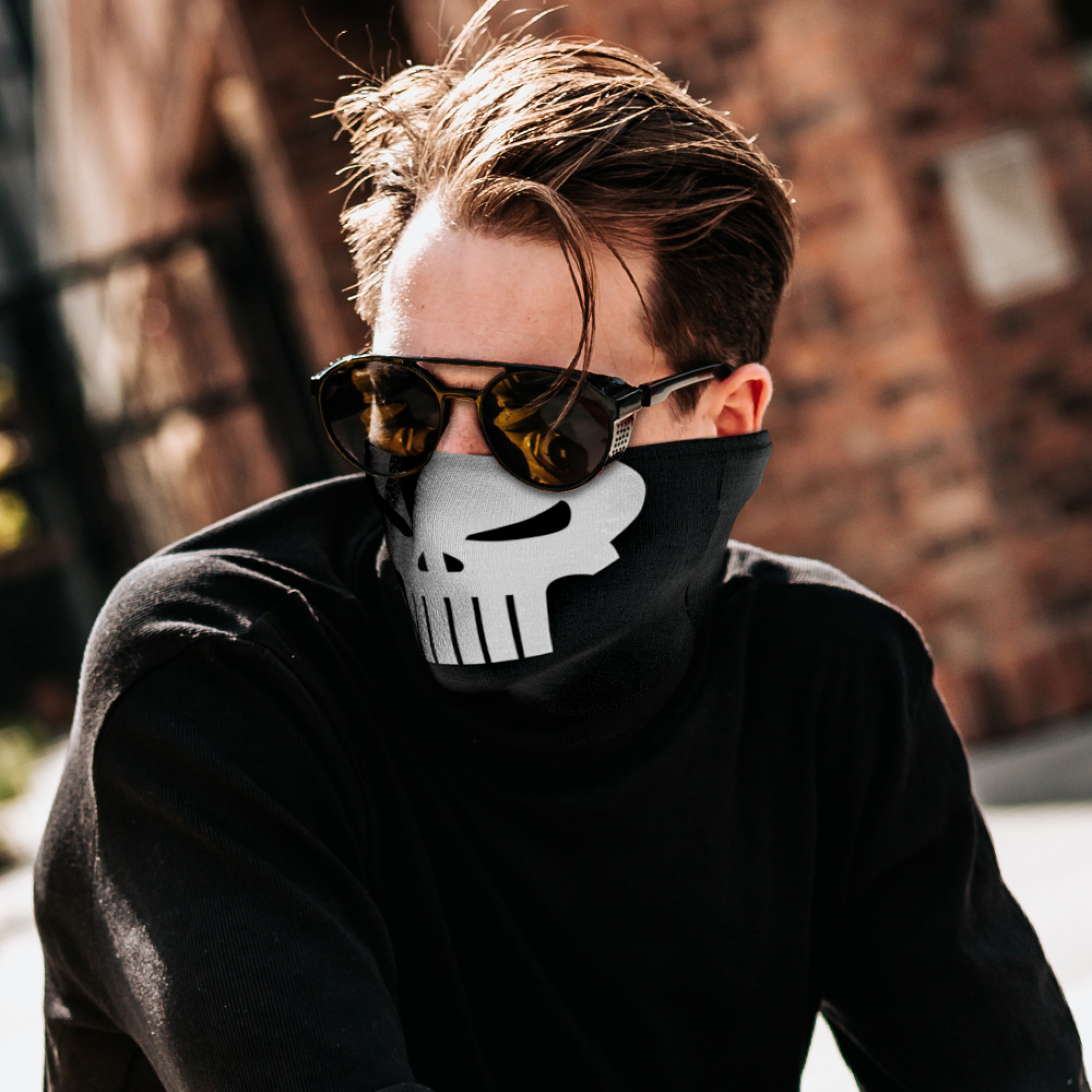 Punisher Face Mask Tubular Bandana, Black