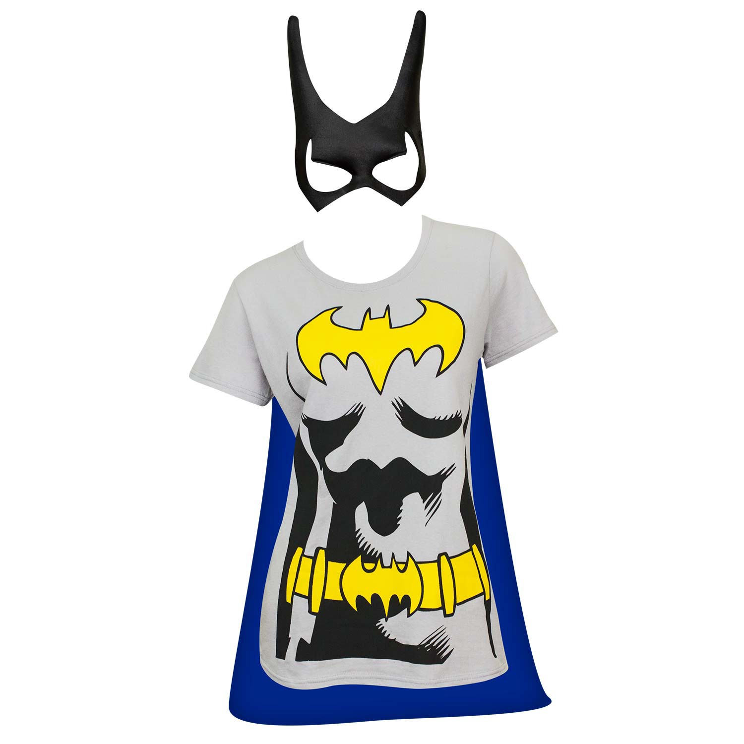 Batman Women's Cape And Mask Costume Tee Shirt, Grey