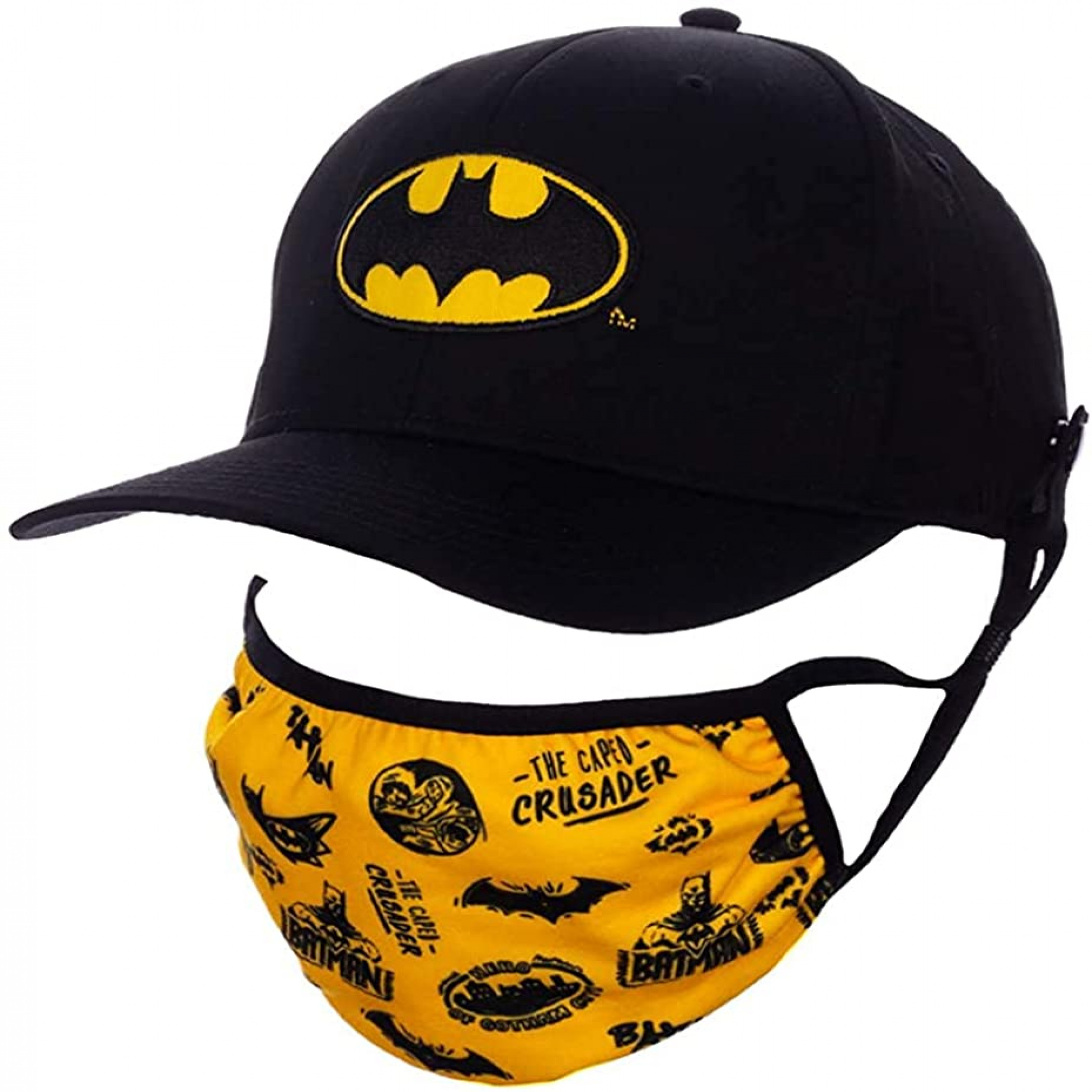 DC Comics Batman Symbol Face Mask & Snapback Hat Combo, Multi-Color