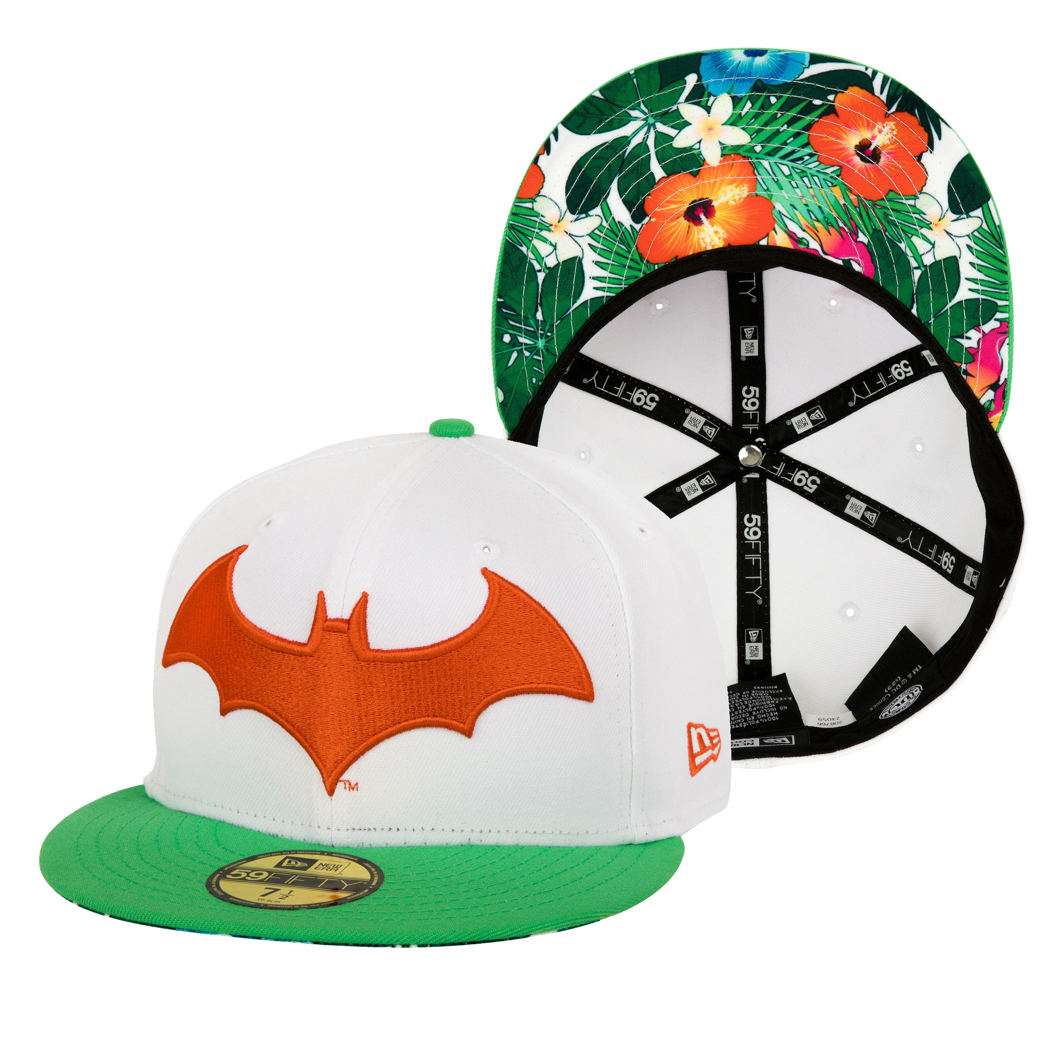 Batman Logo Floral Brim New Era 59Fifty Fitted Hat, White